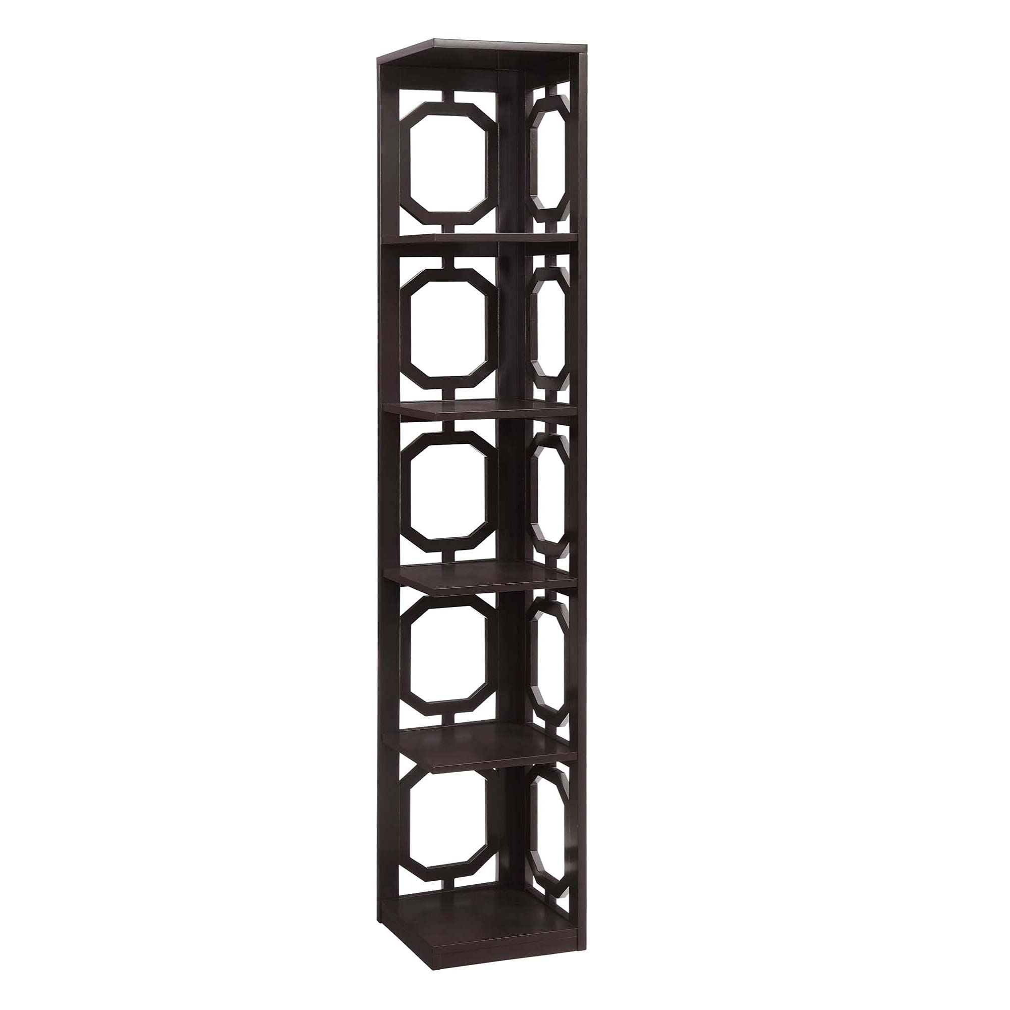 Ergode Omega 5-Tier Corner Bookshelf - Space-Saving Storage for Living Room, Bedroom & Office - Wooden Bookcase for Home Decor & Organization