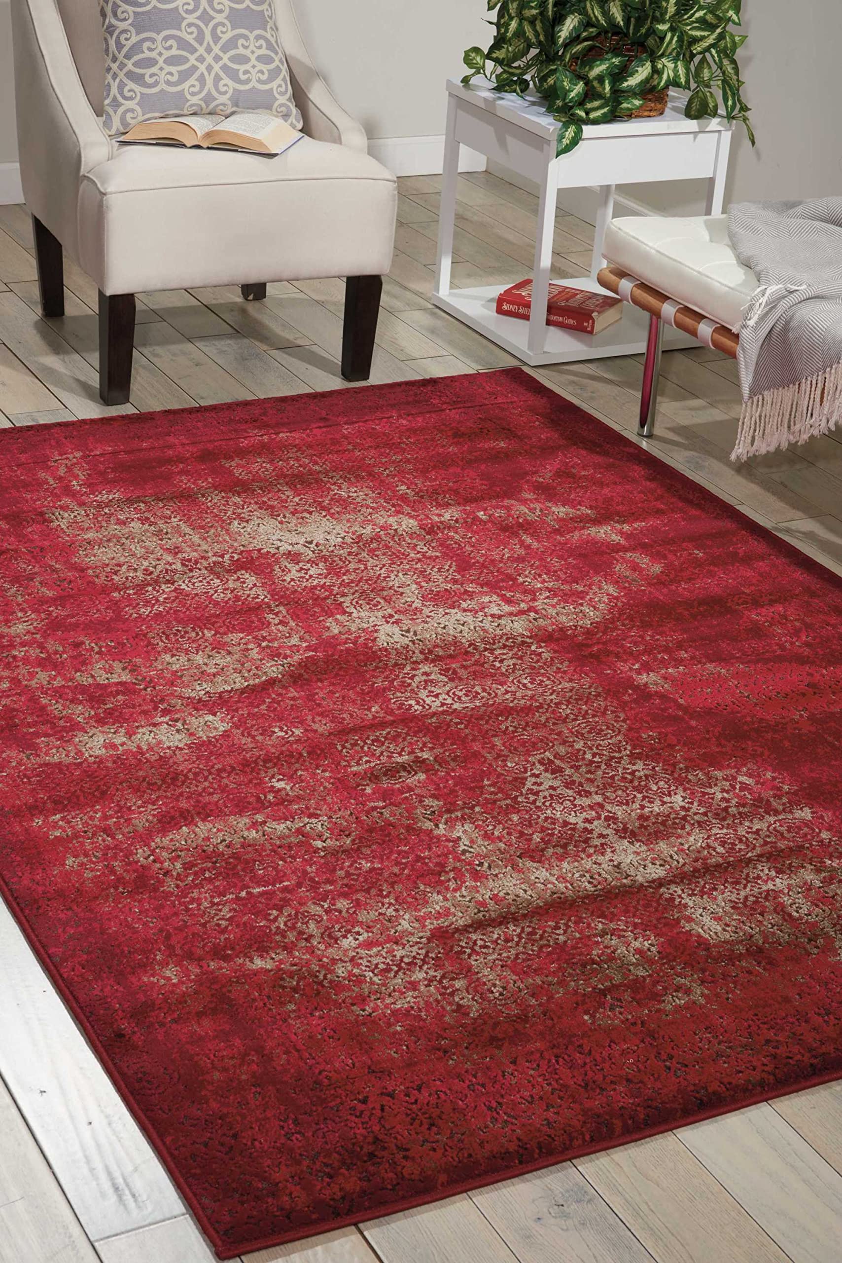 Nourison Karma Vintage Damask Red 3'9