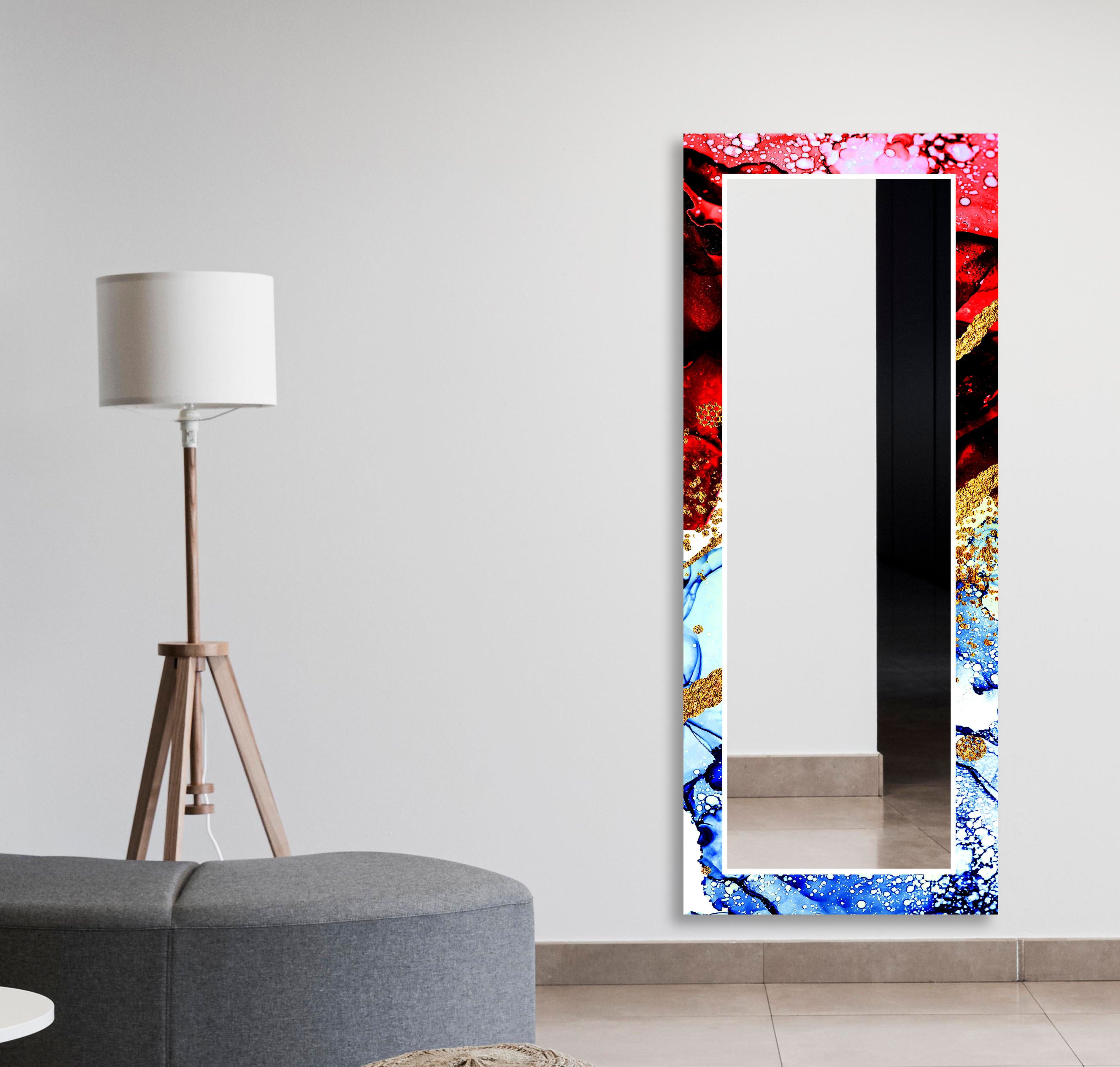Elegant Blue & Red with Gold Wall Mirror - Perfect for Living Room, Bedroom, and Entryway Decor