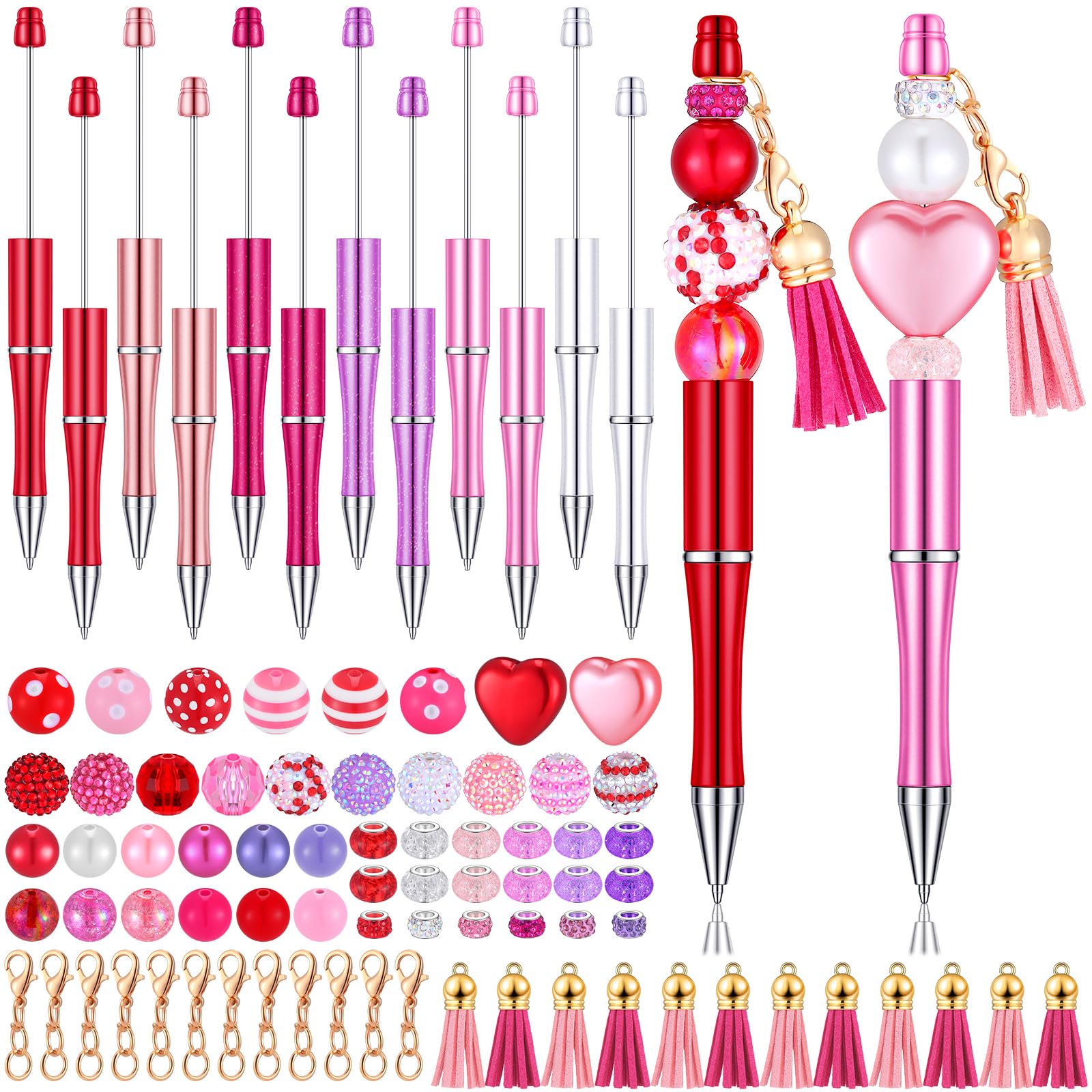 12 Pack Beadable Pens Bulk with 50 Assorted Color Beads - DIY Ballpoint Pen Making Kit with Black Ink for Women, Kids, Students - Perfect for Office, School, Arts & Crafts Projects (Classic Style)