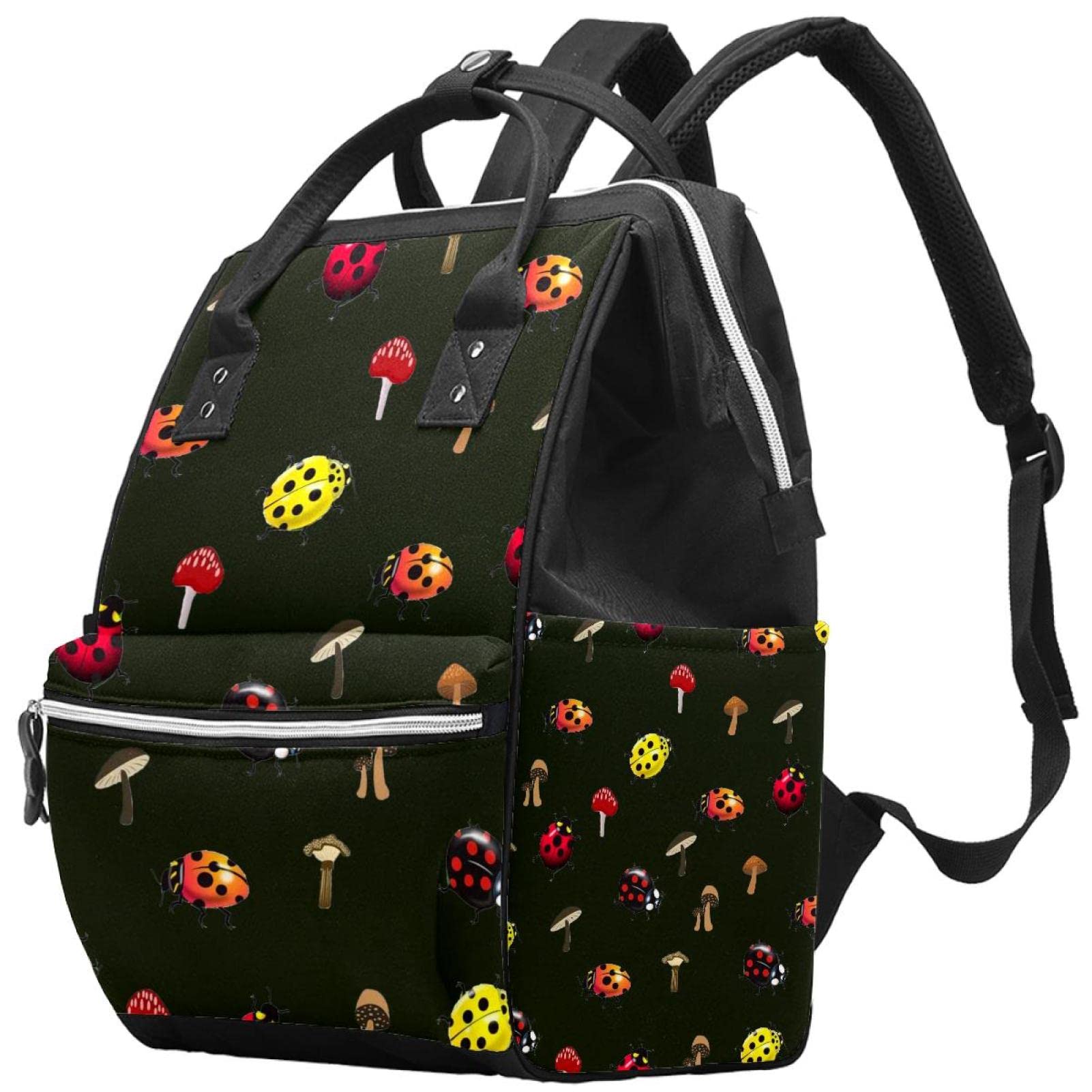LORVIES Ladybugs and Mushroom Diaper Backpack - Large Capacity Multifunctional Travel Backpack for Moms, Waterproof Baby Bag with Insulated Pocket for Bottles - Perfect for Daycare, Park Outings & Family Trips