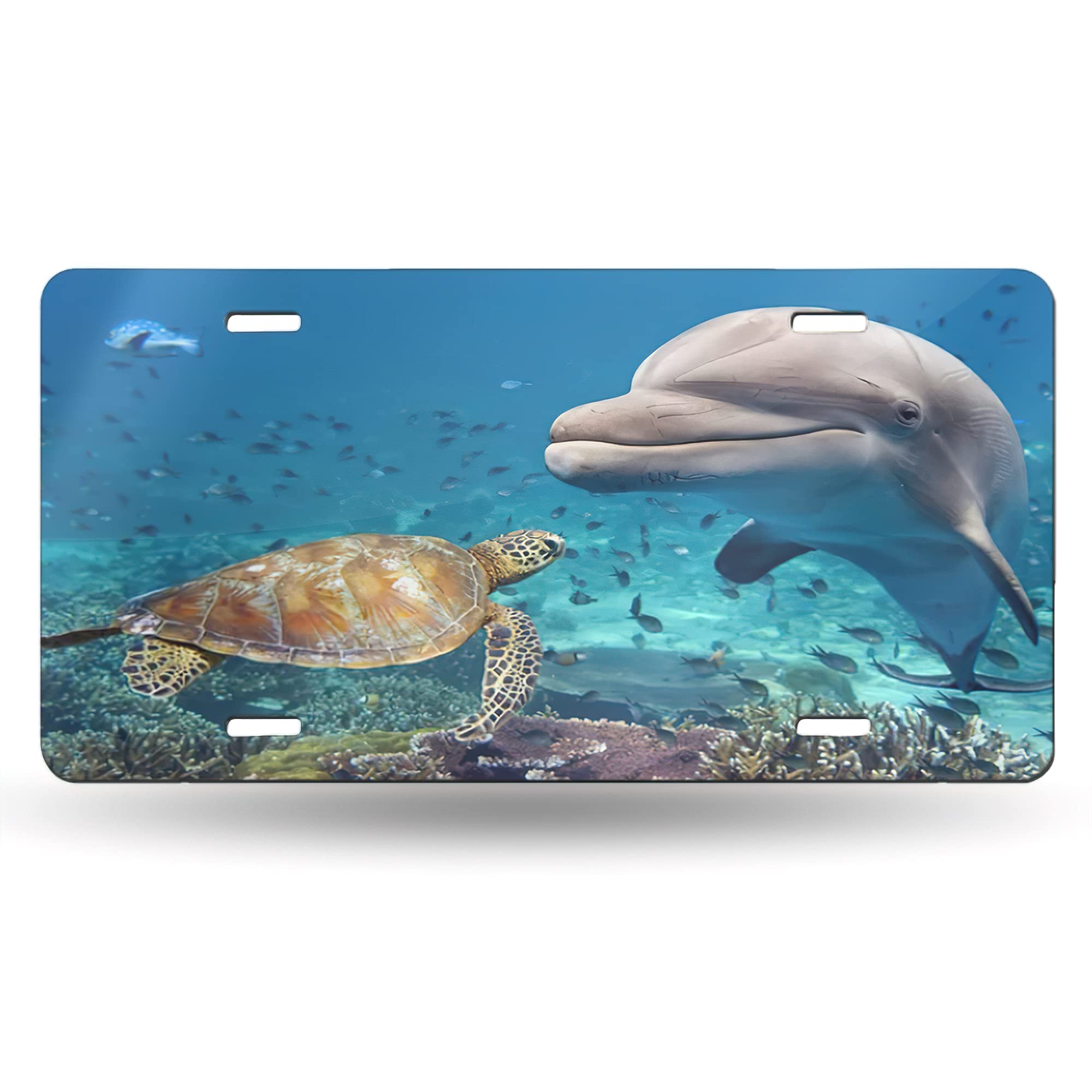 Sea Turtle & Beluga Whale Metal License Plate Cover - 6x12 Inch Aluminum Vanity Car Tag for Men & Women - Perfect for Beach Lovers, Marine Life Enthusiasts & Coastal Road Trips