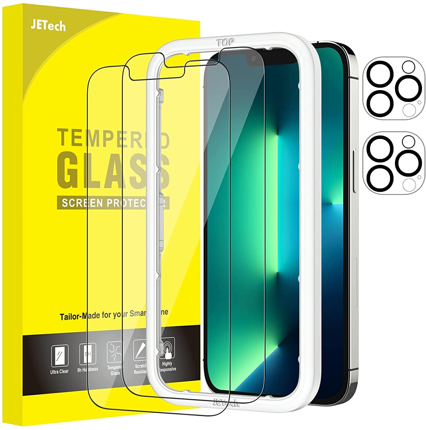 JETech iPhone 13 Pro Max 6.7-Inch Tempered Glass Screen Protector with Camera Lens Protector - 2 Pack, Easy Installation Kit - Anti-Scratch, Bubble-Free Protection for Daily Use & Outdoor Activities