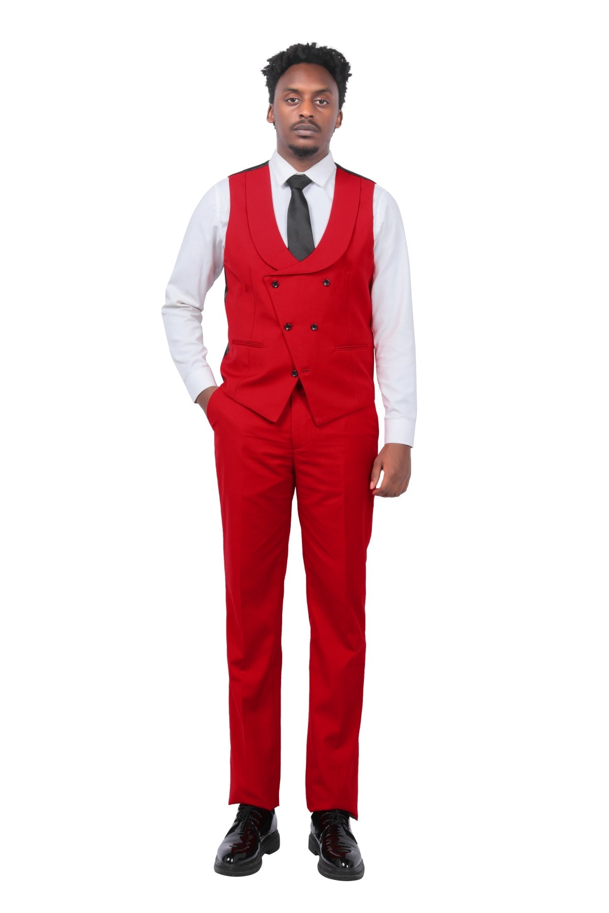 Stylish Men's 3-Piece Slim Fit One Button Color Block Suit - Red | Perfect for Weddings, Business Meetings & Formal Events