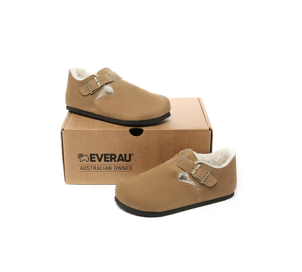 EVERAU® Adjustable Buckled Straps Suede Flat Clog Slippers for Women - Comfortable House Shoes for Indoor & Outdoor Use - Perfect for Home, Office, and Casual Wear