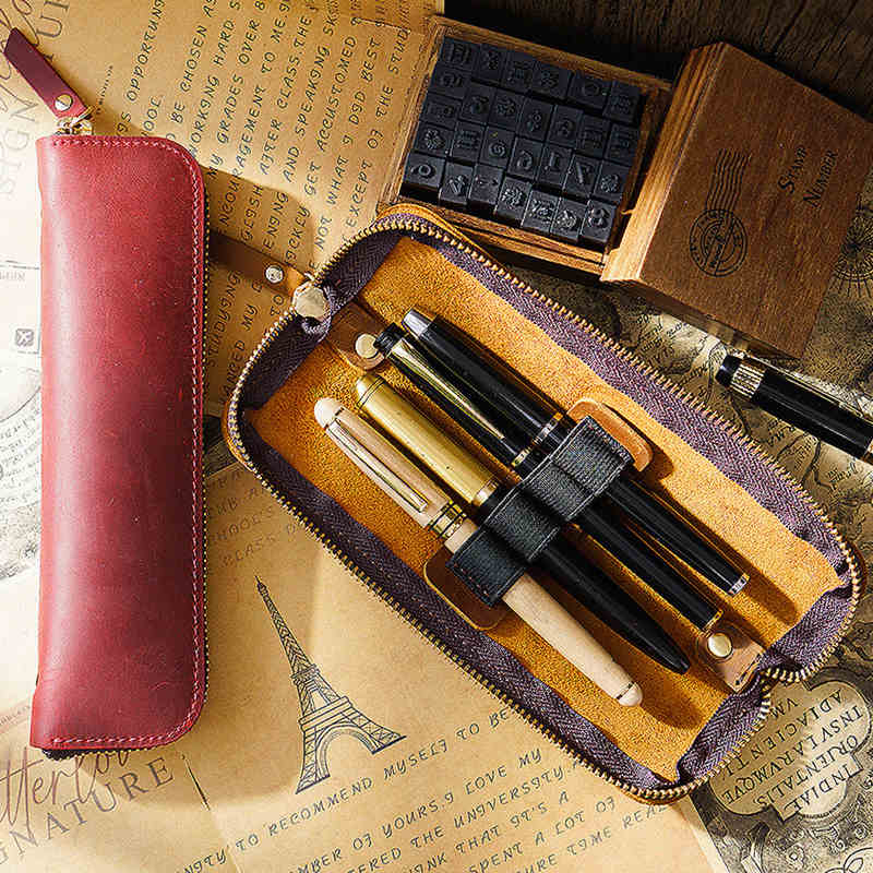 Premium Mini Zippered Leather Pen & Pencil Case - Compact Stationery Organizer for School, Office & Travel - Perfect Gift for Students & Professionals