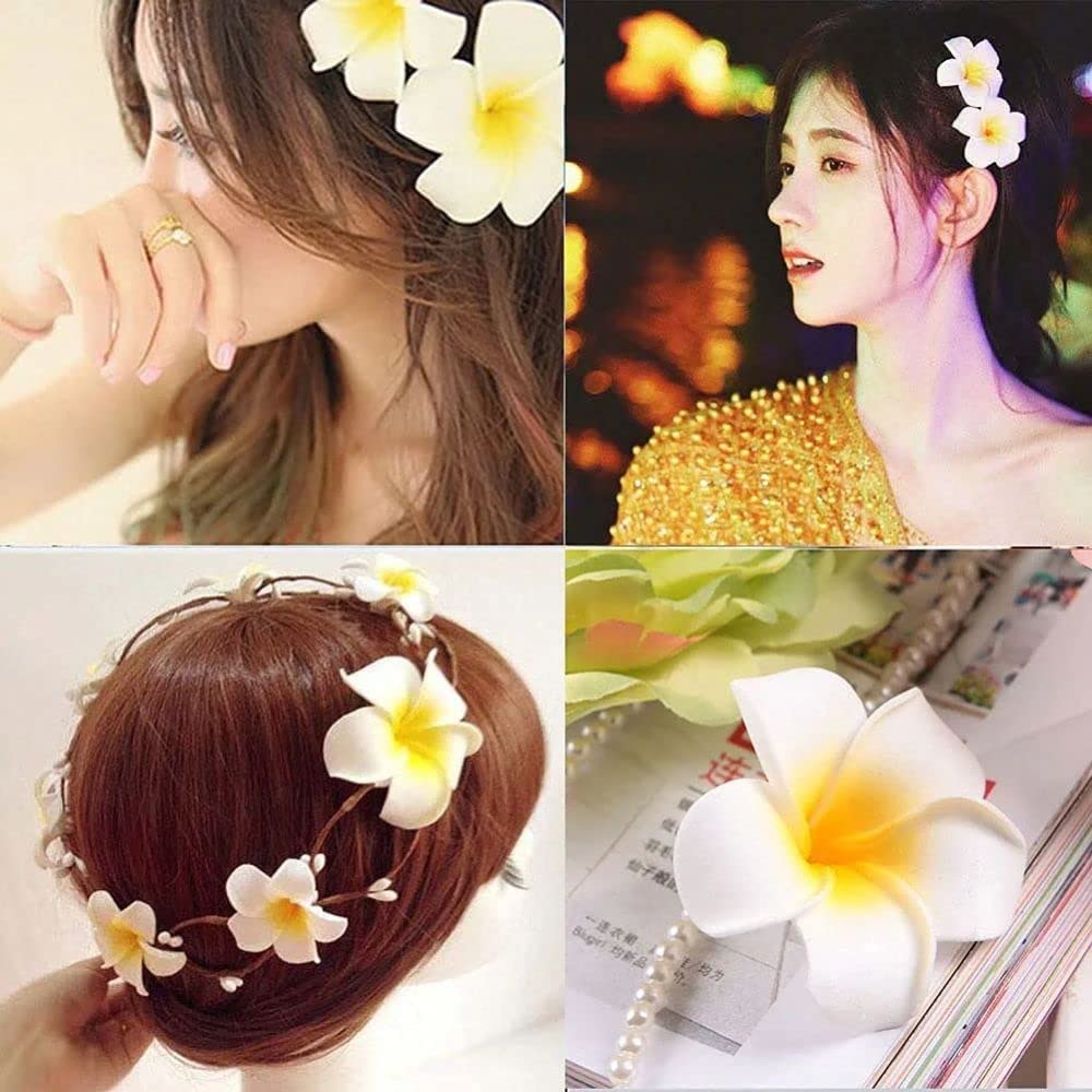 SHIVAMKRAFT 6-Piece White Artificial Hawaiian Flower Hair Clips - Elegant Floral Claw Hair Accessories for Women, Perfect for Hair Buns, Weddings, Bridal, Valentine's Day Gifts & Everyday Styling (White)