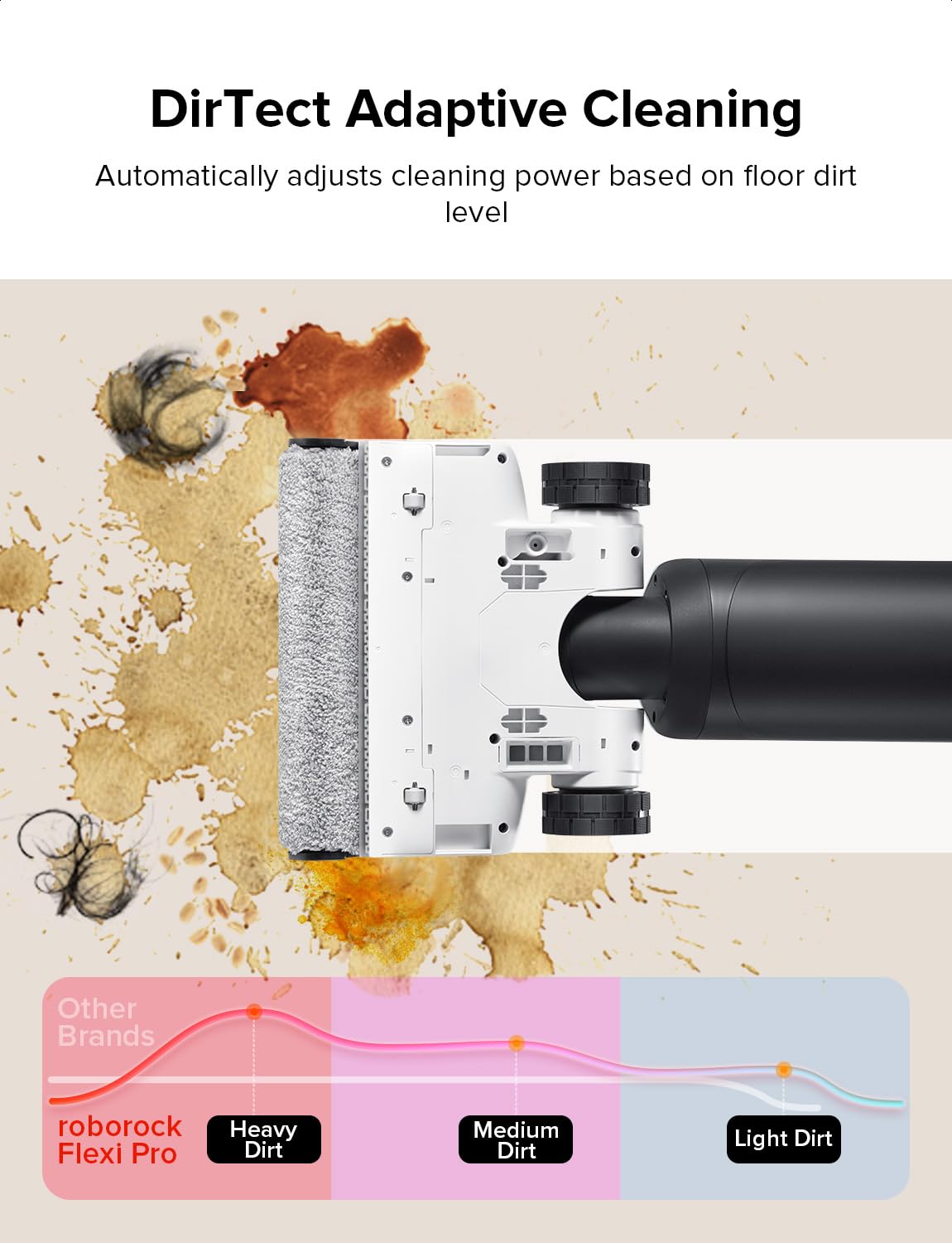 Roborock Flexi Pro Cordless Wet Dry Vacuum Cleaner and Mop - 17000Pa Powerful Suction, Hot Water Self-Cleaning, Hot Air Drying System for Hard Floors & Tiles | Edge-to-Edge Cleaning with FlatReach Technology | Perfect for Home, Office & Pet Hair Cleaning