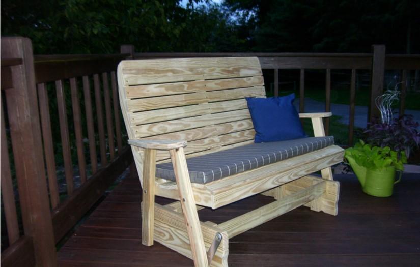 A & L Furniture Pressure Treated Pine Highback Glider - Outdoor Patio Rocking Chair for Garden, Porch, and Deck Relaxation