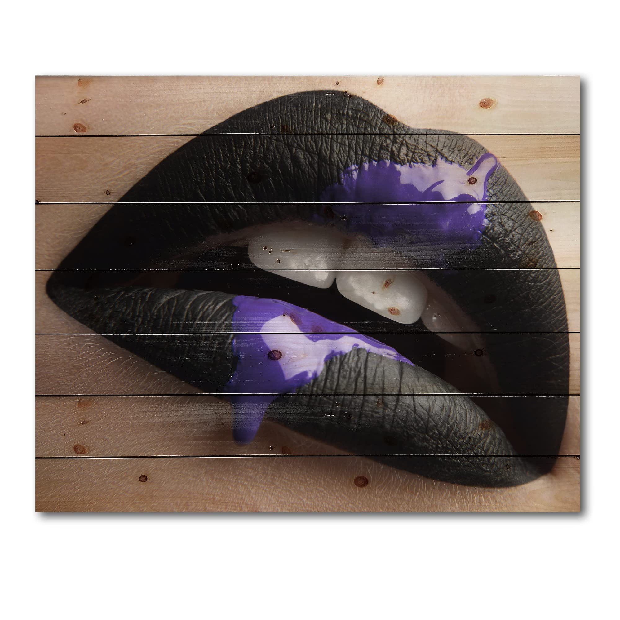 Black Lipstick Wood Wall Art - Modern Female Lips Decor for Living Room
