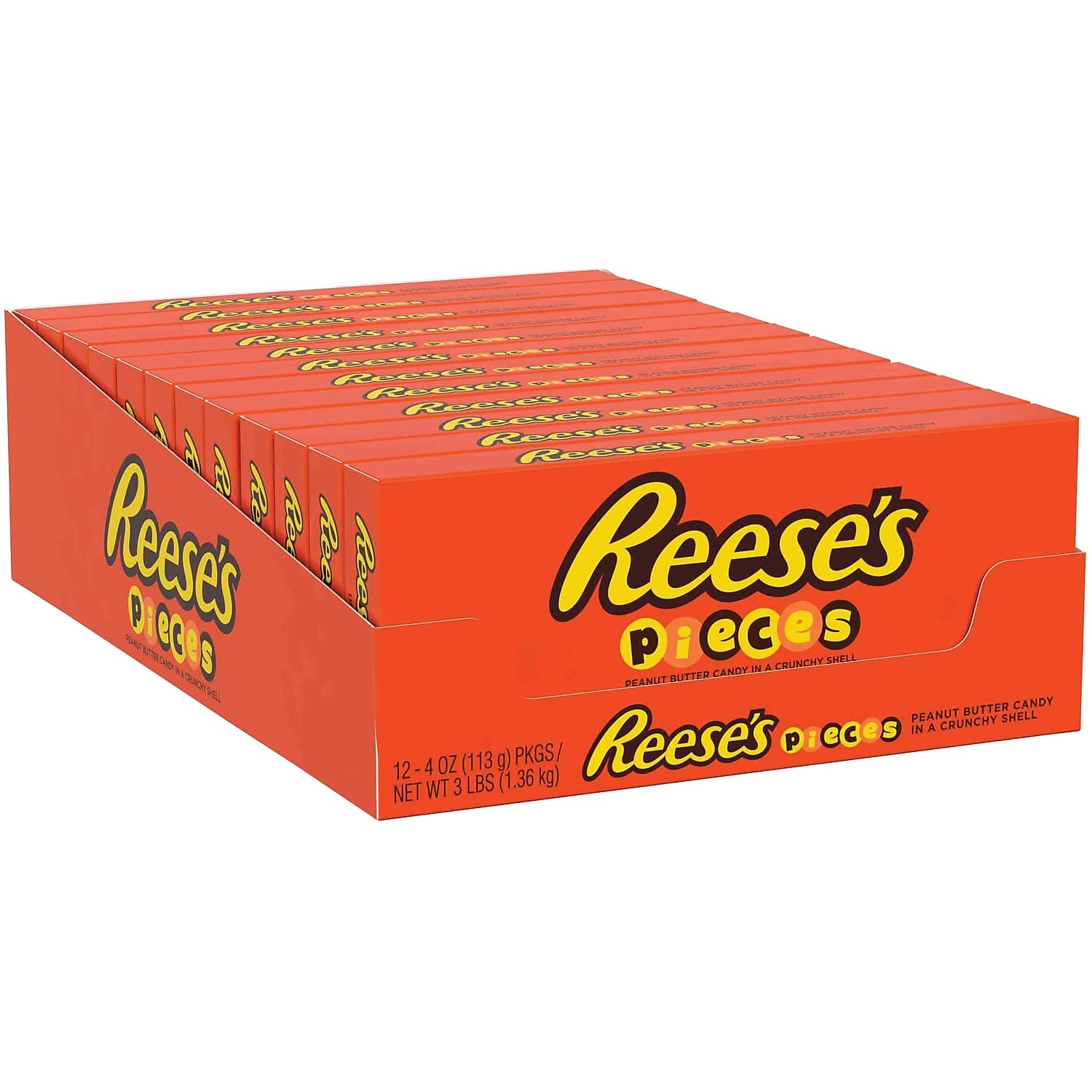 REESE'S PIECES Peanut Butter Candy in Crunchy Shell - 12 Pack (4 oz Each) | Perfect for Halloween Treats, Party Favors & Movie Night Snacks