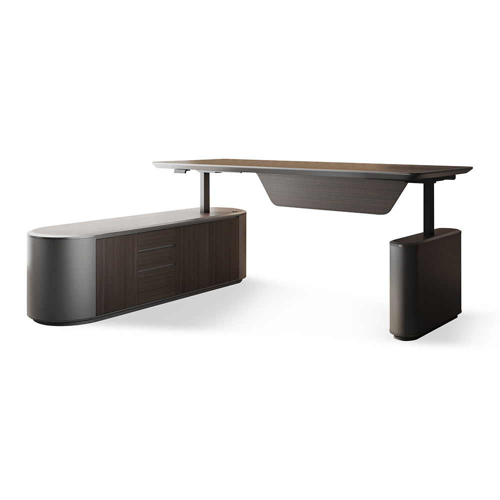 LUCA Electric Height Adjustable Sit Stand Desk 240cm - Hazelnut & Grey Finish, Ergonomic Executive Office Desk with Reversible Return for Home & Workspace