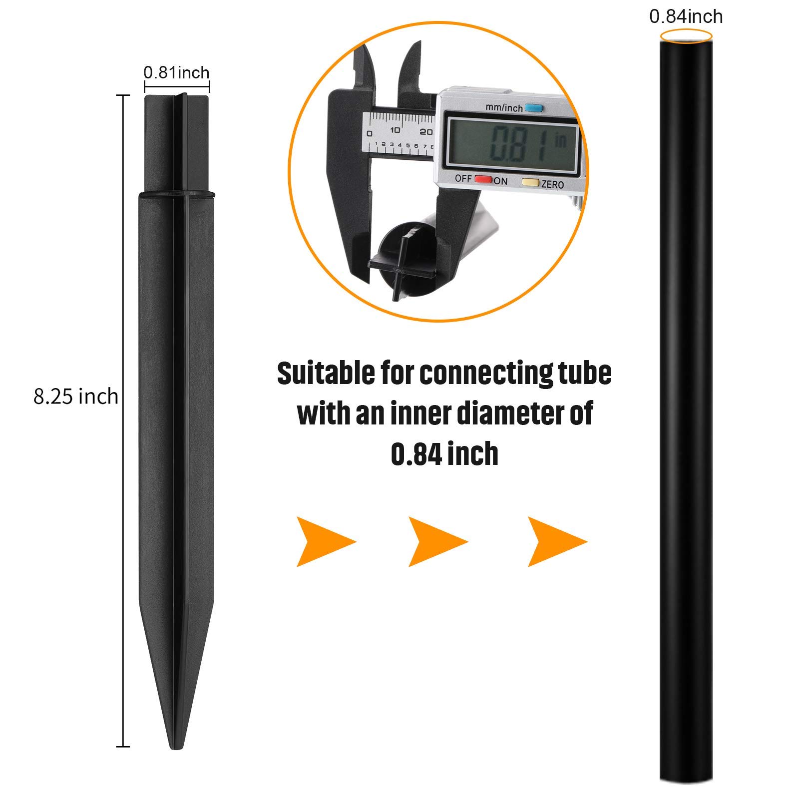 Blulu 8.25 Inch Black Plastic Ground Spikes Stakes - 16 Pack Solar Light Stakes for Garden, Pathway & Landscape Lighting - Durable Outdoor Decoration for Yard, Lawn & Walkway