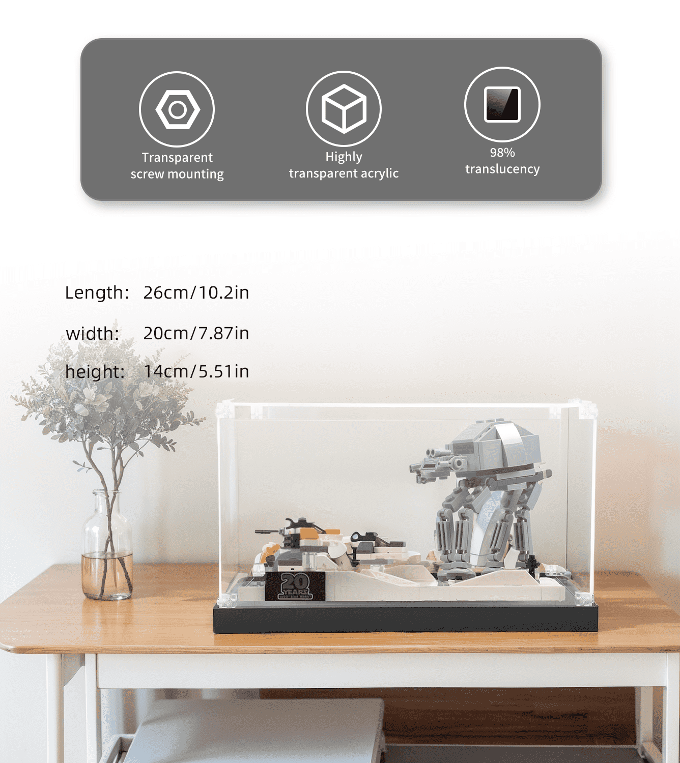 LEGO Battle of Hoth 20th Anniversary Edition 40333 Display Case - Premium Acrylic Protector for Collectible LEGO Sets - Perfect for Showcasing in Home, Office, or Gift Giving