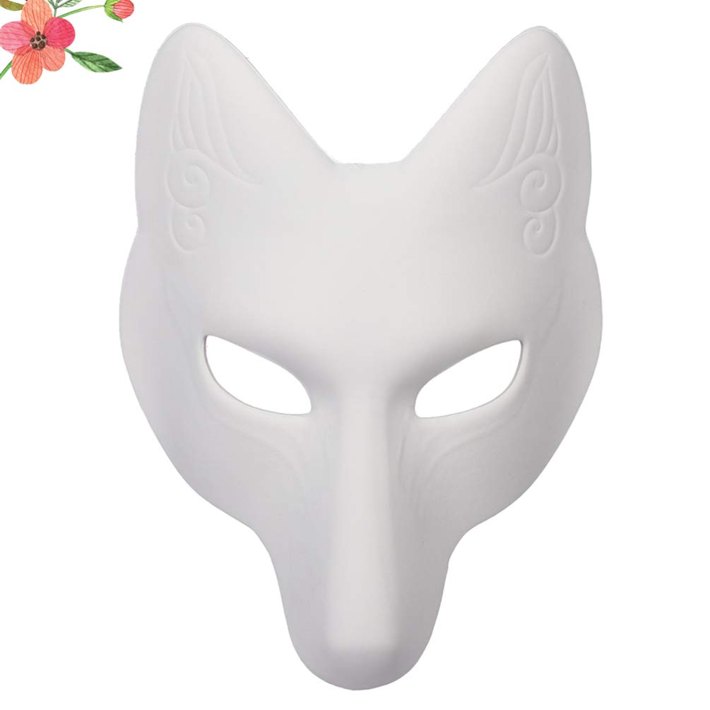 PRETYZOOM DIY Fox Mask - Blank Kitsune Kabuki Mask for Halloween Cosplay, Masquerade Party & Photo Props | Japanese Style PU Fox Costume Accessory for Women & Men | Perfect for Cosplay Events, Theater Performances & Themed Parties