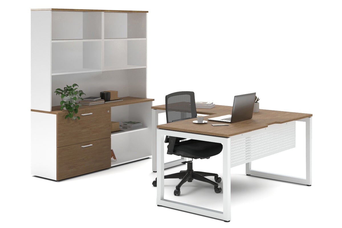 Premium L-Shaped Quadro Loop Executive Desk with White Legs - 1600L x 1800W Dimensions with Cable Management Scallop - Perfect for Home Office, Corporate Workspaces & Modern Workstations