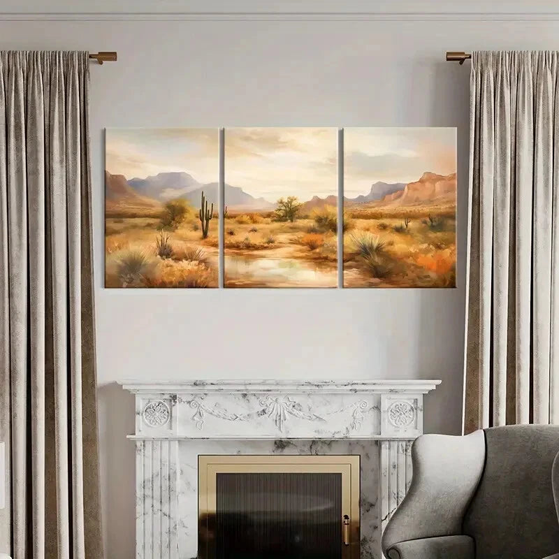 3-Piece Desert Cactus Plant and Mountain Range Wall Art Set - Framed Canvas 50x70cm - High Quality Print - 100% Australian Made - Ready to Hang - Perfect for Living Room, Bedroom or Office Decor