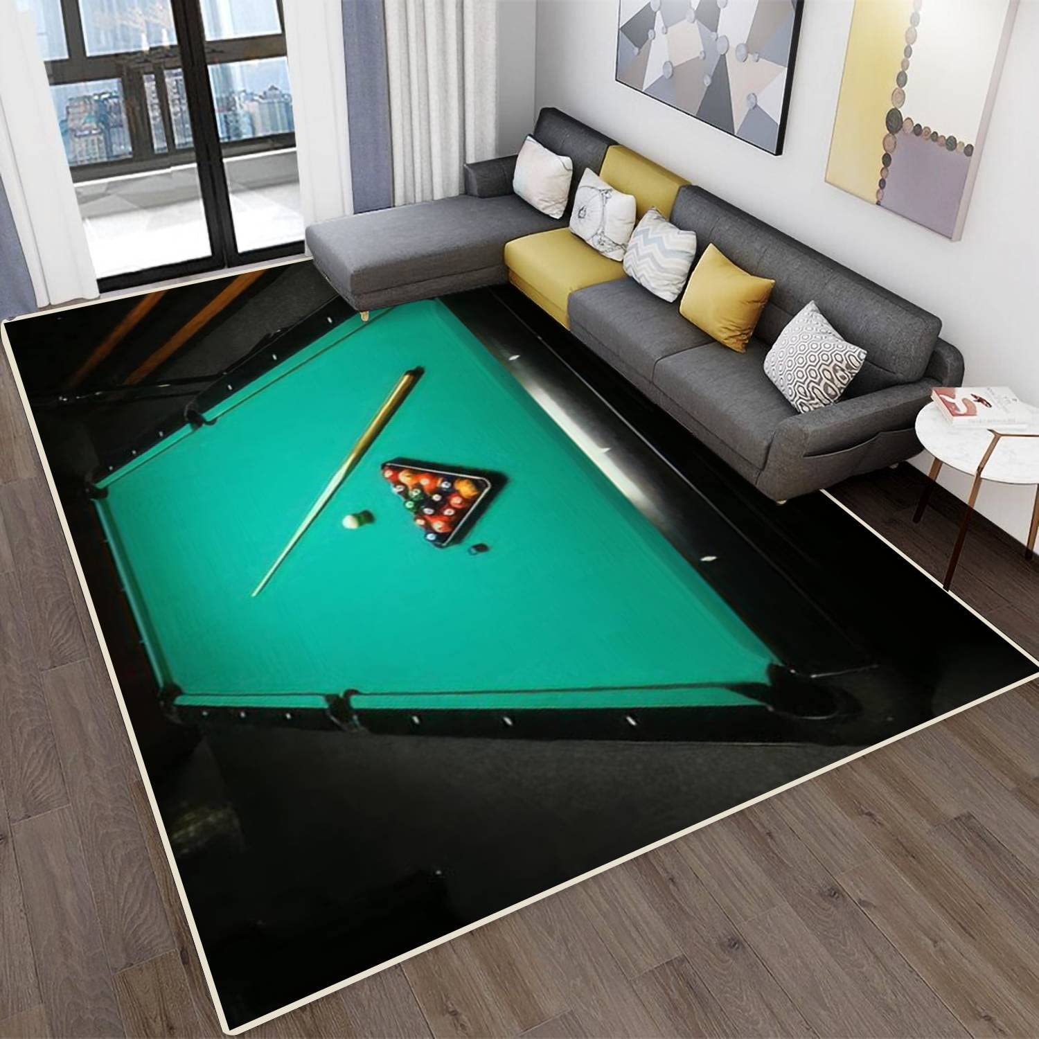 Non-Slip Modern Abstract Area Rugs for Living Room & Bedroom - Stain Resistant Indoor/Outdoor Carpet - Perfect for Home Decor, Billiards Table Protection, and Ball Top View Areas
