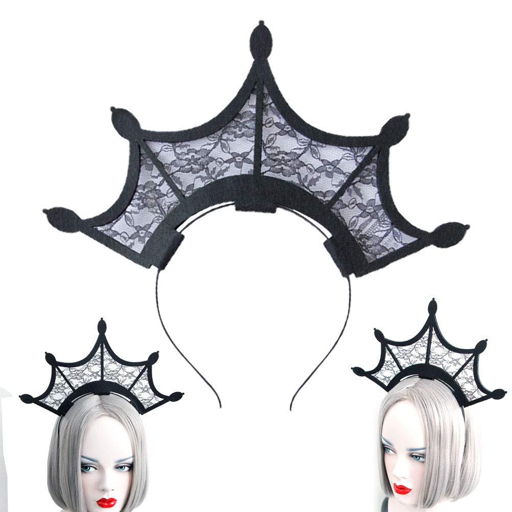 Lurrose Queen Black Lace Headband - Elegant Halloween Tiara Crown & Hair Hoop for Women | Gothic Cosplay Accessory | Perfect for Halloween Parties, Costume Events & Themed Weddings (Black)