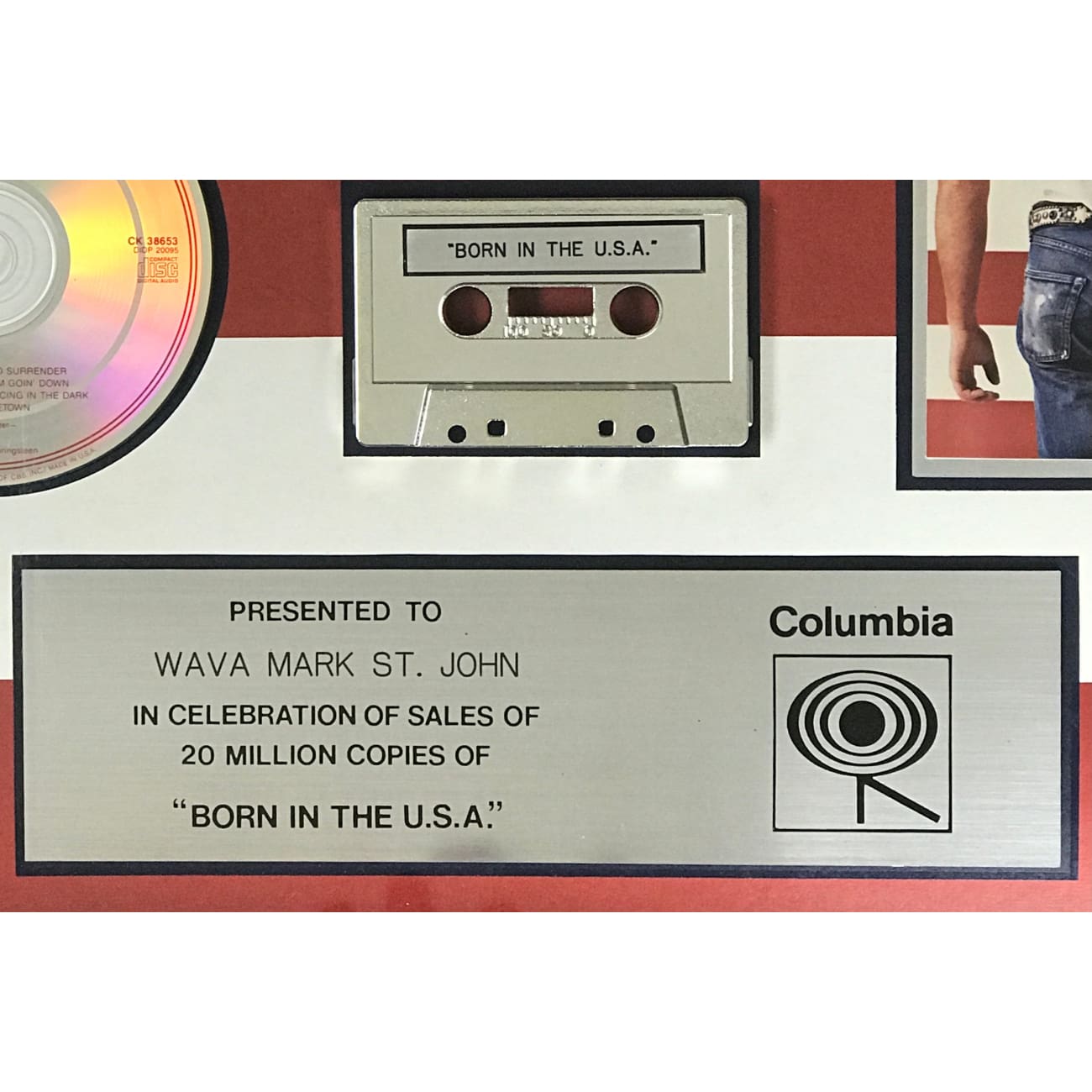 Bruce Springsteen Born In The USA Vinyl Record - Columbia Records 20 Million Sales Award Winner - Perfect for Music Collectors & Classic Rock Fans