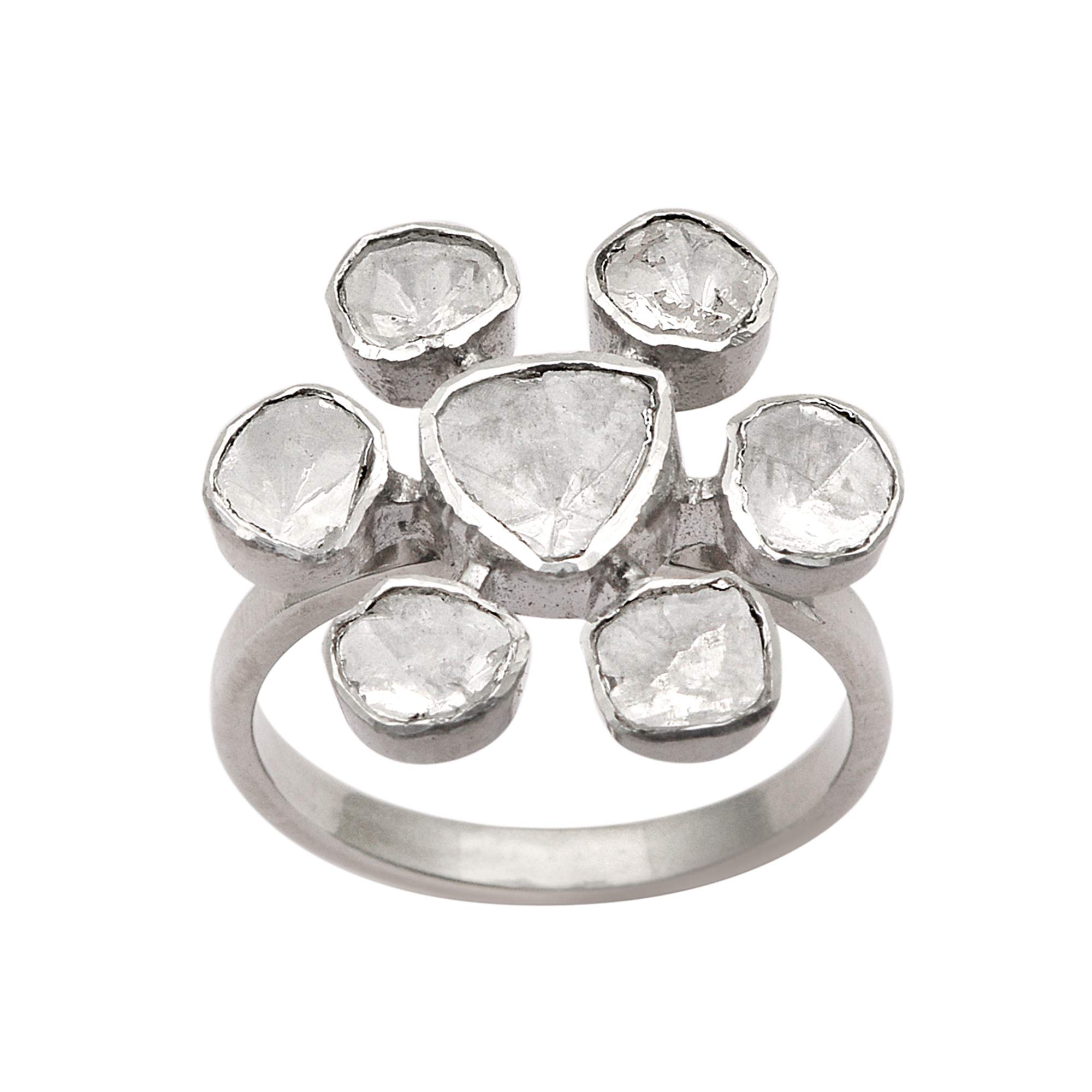 1.50 CTW Natural Uncut Diamond Polki Ring in 925 Sterling Silver | Platinum Plated Wedding Band | Size US 5-13 | Handmade Boho Jewelry for Brides, Anniversary Gifts & Special Occasions