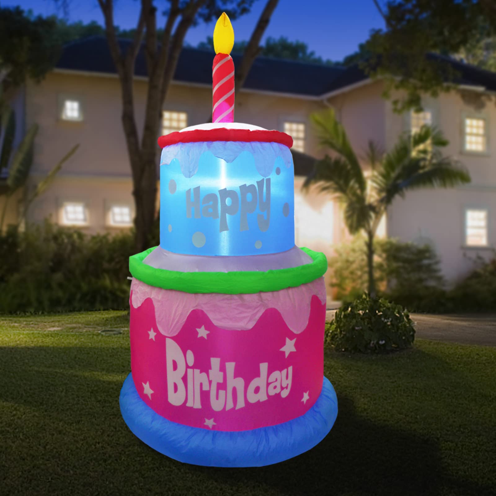 6FT Inflatable Birthday Cake with Candles - Large Blow Up Outdoor Decorations for Home, Garden, Party & Celebration - Perfect for Birthdays, Anniversaries, and Holiday Events