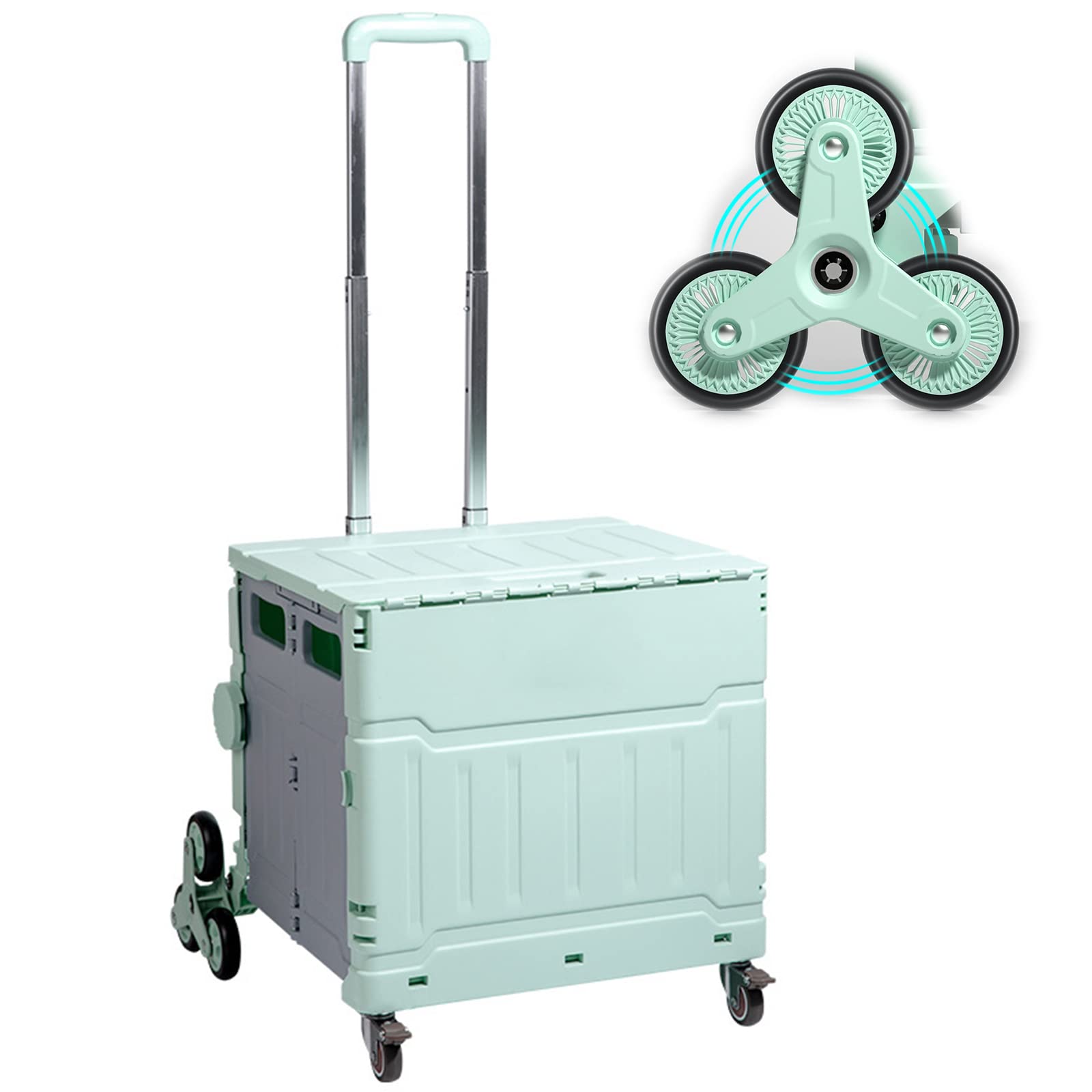 Foldable Rolling Cart with Swivel Wheels - Collapsible Shopping Cart with Telescoping Handle & Lid - 4-Wheel Utility Cart for Teachers, Grocery Shopping, Moving, Outdoor Tools & Luggage Storage - Perfect for Home, Office, School & Travel Use