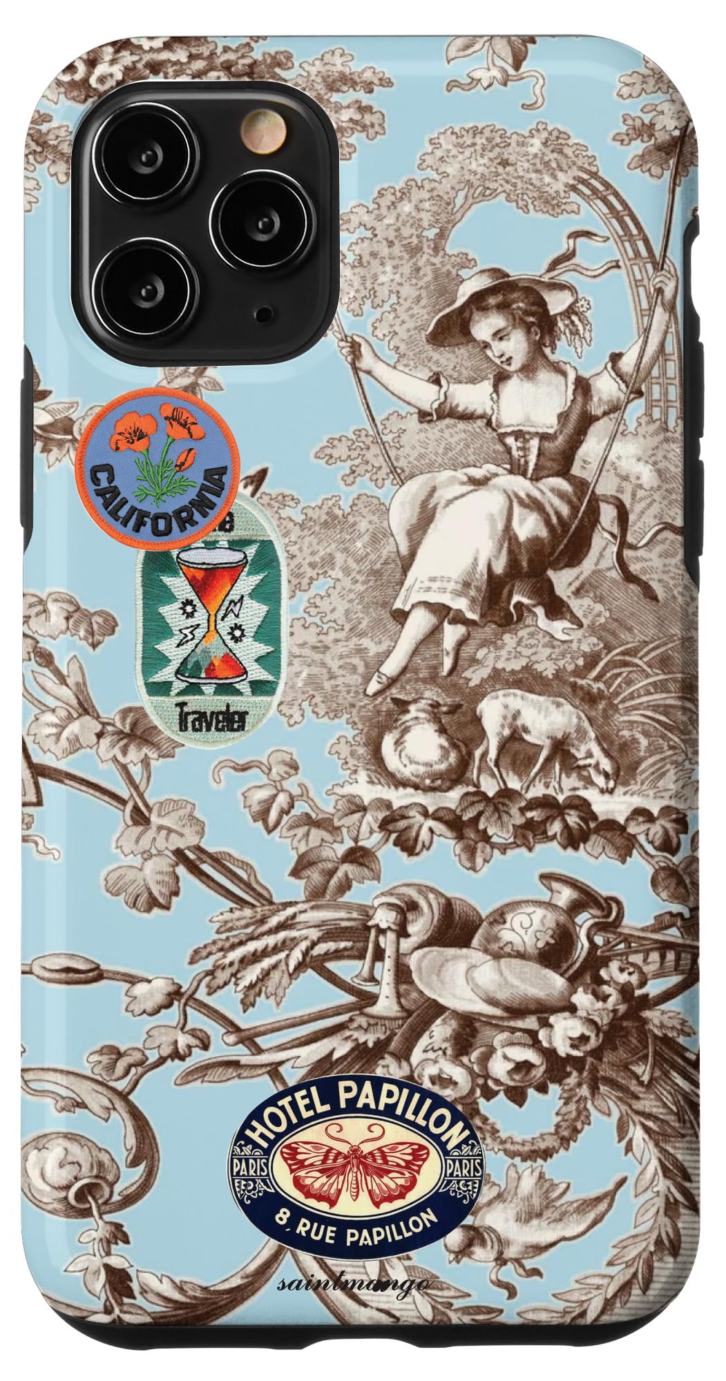 iPhone 11 Pro Case - Sky Blue Toile de Jouy Pattern with Unique Sticker Design, Slim Protective Cover for Daily Use & Travel