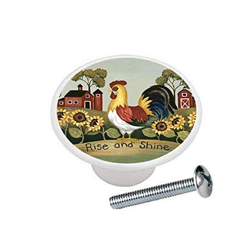 Vintage Rooster Chicken Ceramic Drawer Pulls & Cabinet Knobs - Farmhouse Kitchen Hardware for Cabinets, Dressers & Furniture (Set of 10)