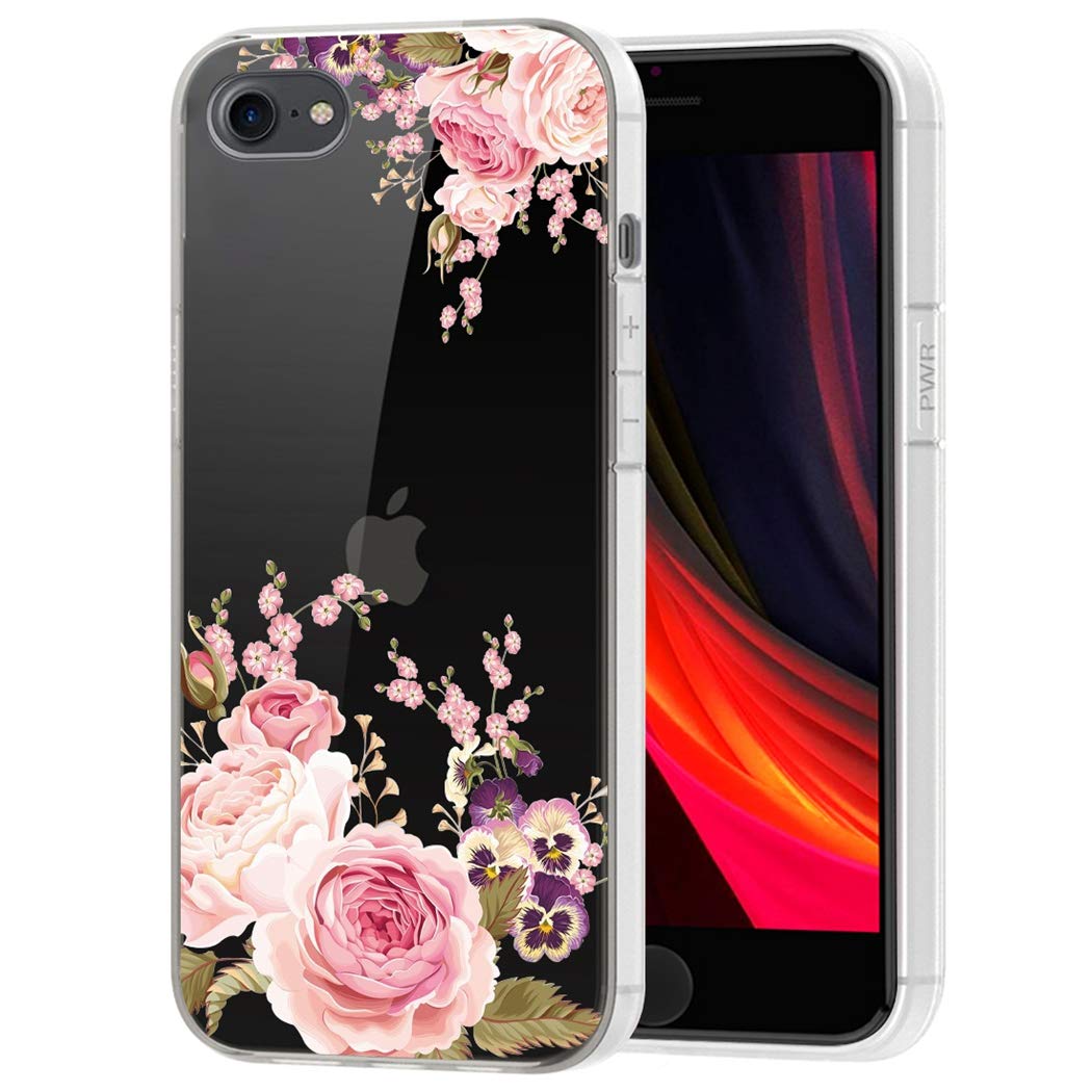 Rose Flower Clear Flexible TPU Bumper Case for iPhone SE 2020/iPhone 8/iPhone 7 - Soft Silicone Protective Cover with Cute Design | Perfect for Everyday Use, Work & Travel