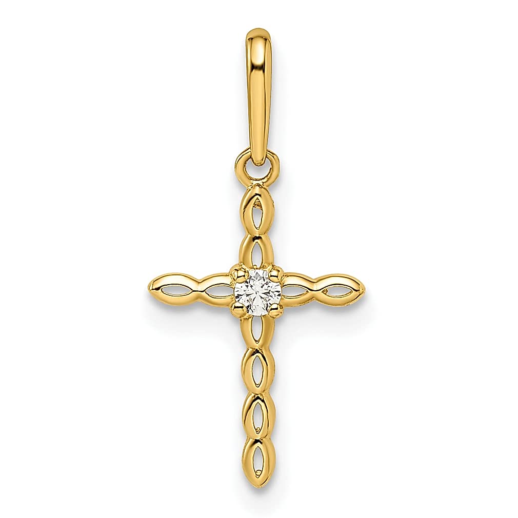 14K Yellow Gold Cubic Zirconia Cross Pendant Necklace for Women - Religious Jewelry Gift for Her - Perfect for Church, Weddings & Special Occasions