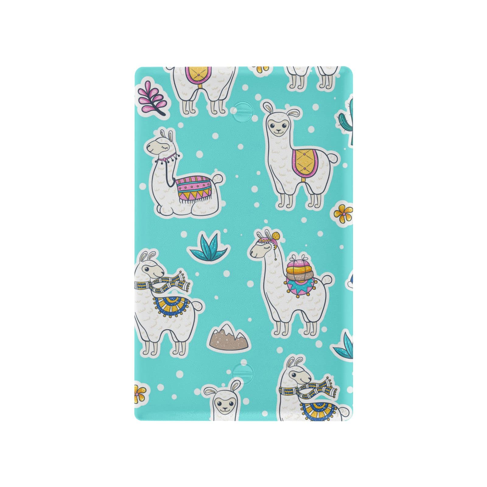 Cute Llama Alpaca Blue Light Switch Plate Cover - Blank Wall Plate Outlet Cover for Home & Bedroom Decor - Perfect for Kids Room, Nursery, and Themed Decorations