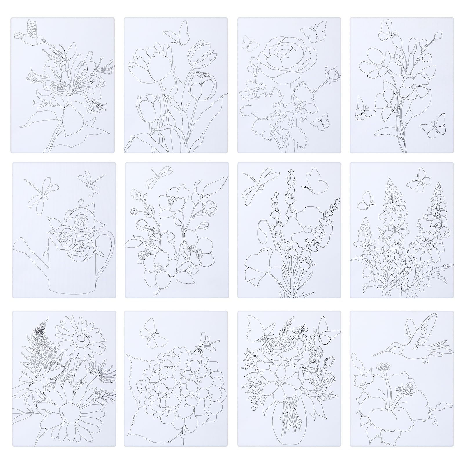 Tinlade 12-Pack 7.9x9.8 Inch Pre-Drawn Canvases for Painting - DIY Pre-Stretched Canvas with Outlines for Beginners, Students & Adults (Simple Style) - Perfect for Home Decor, Art Classes & Relaxing Creative Projects
