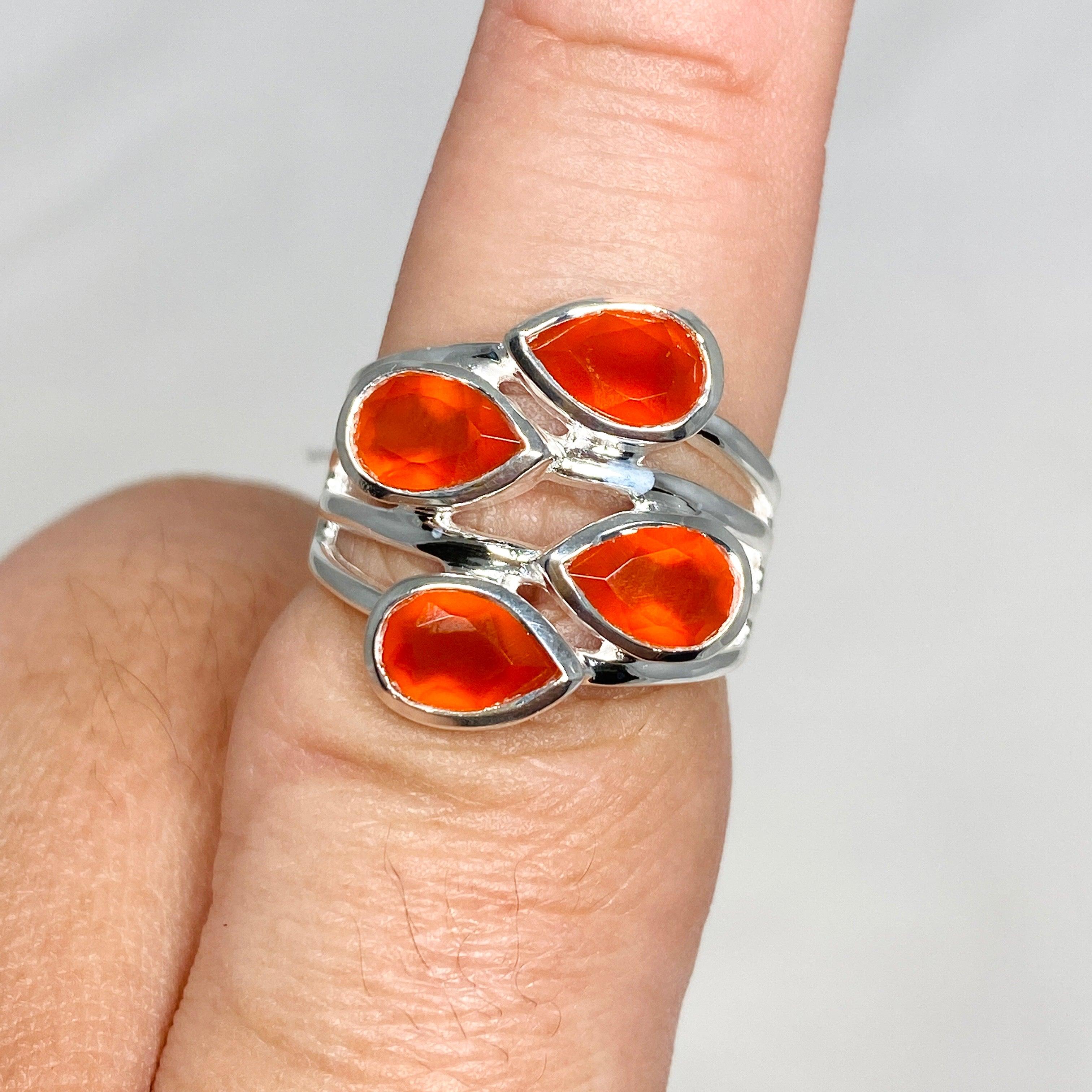 Natural Carnelian Multi-Stone Faceted Teardrop Ring R3815 - Elegant Bohemian Jewelry for Women, Perfect for Weddings, Parties & Everyday Wear
