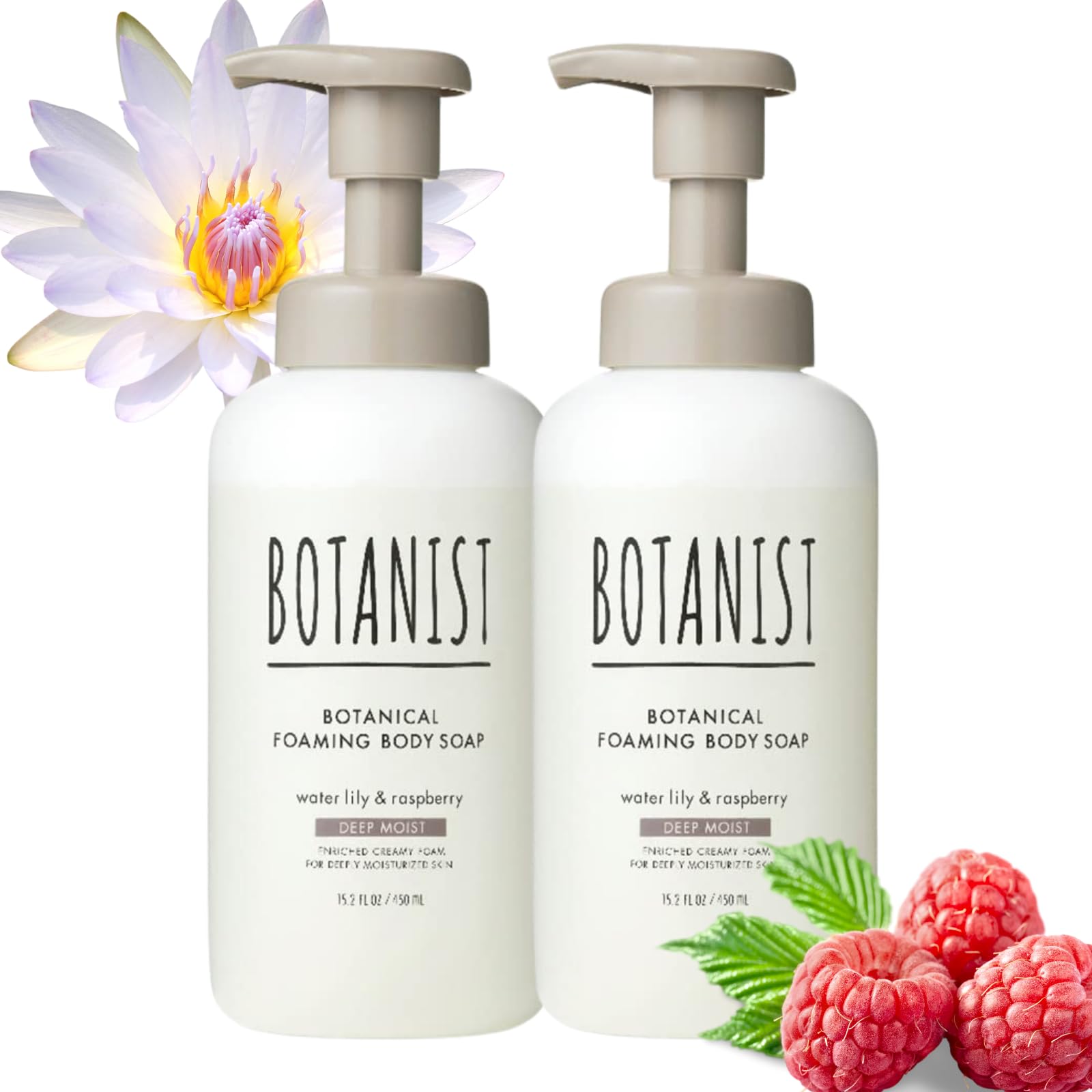 Botanist Deep Moisturizing Body Wash for Dry Skin - Shea Butter & Water Lily Raspberry Scent - Sulfate, Paraben & Dye Free - Gentle Foaming Soap for Family Use - 15.2 fl Oz (Pack of 2) - Perfect for Daily Shower & Sensitive Skin Care