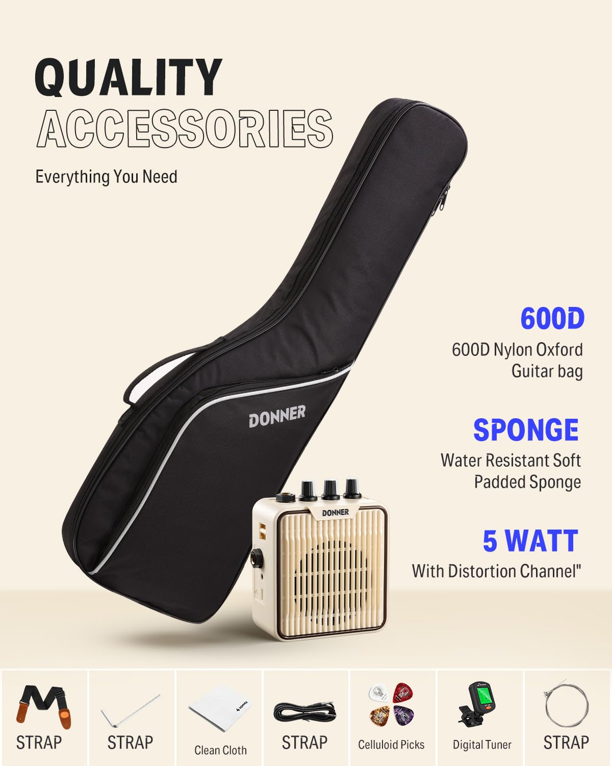 Donner 30 Inch Kids Electric Guitar Beginner Kit - ST Style Mini Electric Guitar for Boys & Girls with Amp, 600D Gig Bag, Digital Tuner, Picks, Cable, Strap & Extra Strings (DSJ-100, Red) - Perfect for Home Practice, Music Lessons & Rockstar Performances