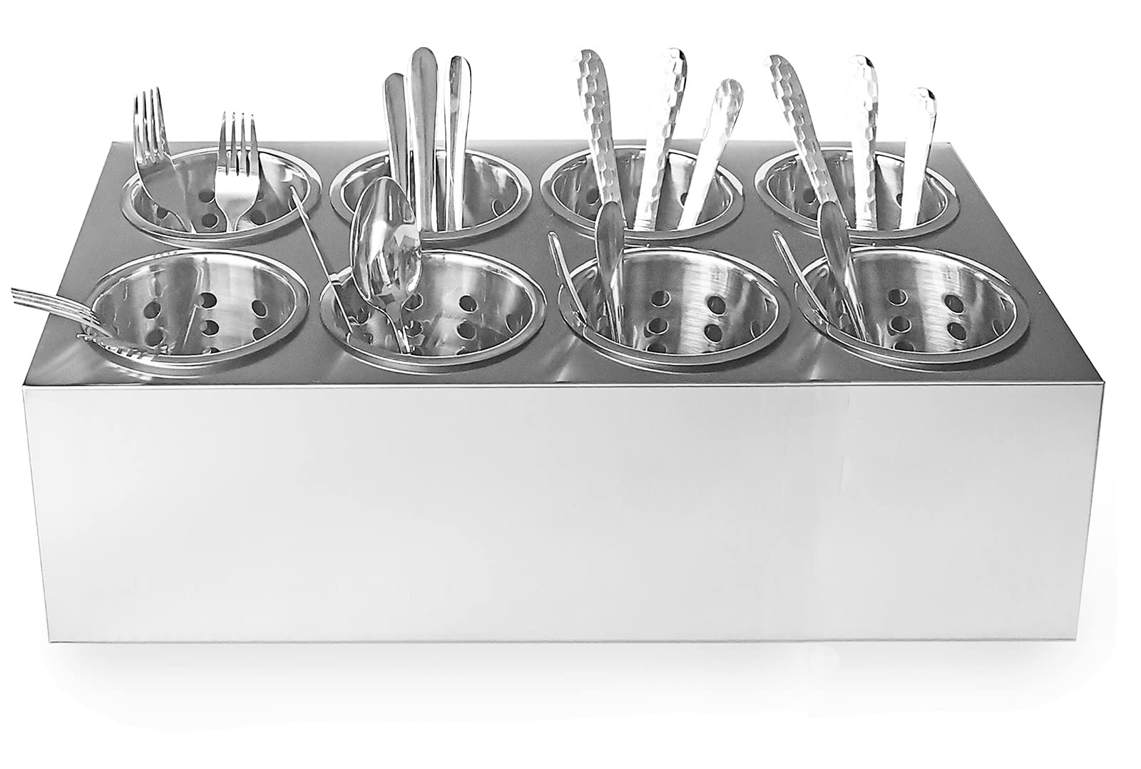 8-Hole Stainless Steel Flatware Organizer - Kitchen Utensil Holder & Silverware Caddy for Dining Table, Restaurant, and Home Organization