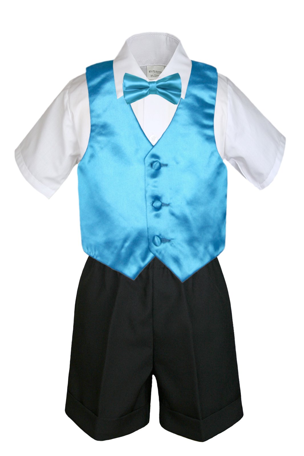 7-Piece Baby Boy Black Formal Shorts Check Suits Set with Extra Vest & Bow Tie (Sizes S-4T) - Perfect for Weddings, Christenings & Special Occasions