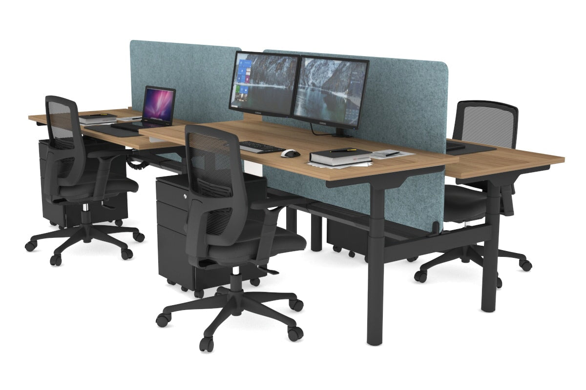 Flexi Premium Height Adjustable 4-Person H Bench Workstation - Black Frame [1800L x 700W] - Ergonomic Office Desk for Collaborative Workspaces & Home Offices