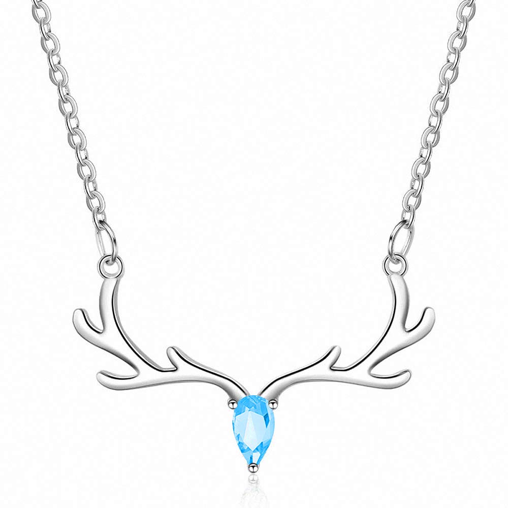 Yesmini Antler Pendant Necklace - 925 Sterling Silver Minimalist Reindeer Charm Necklace with 5A Cubic Zirconia, Adjustable Slider Clavicle Chain for Women & Girls | Perfect for Christmas Gifts, Date Night & Everyday Elegant Jewelry