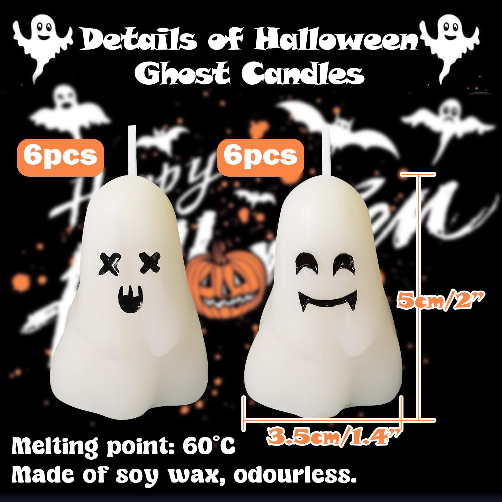 12 Pcs Ghost Face Candles - Halloween & Thanksgiving Wax Candles, Spooky Handmade Decoration for Home, Party, Table Centerpiece - Cute Fun Mini Burning Candles for Festive Atmosphere