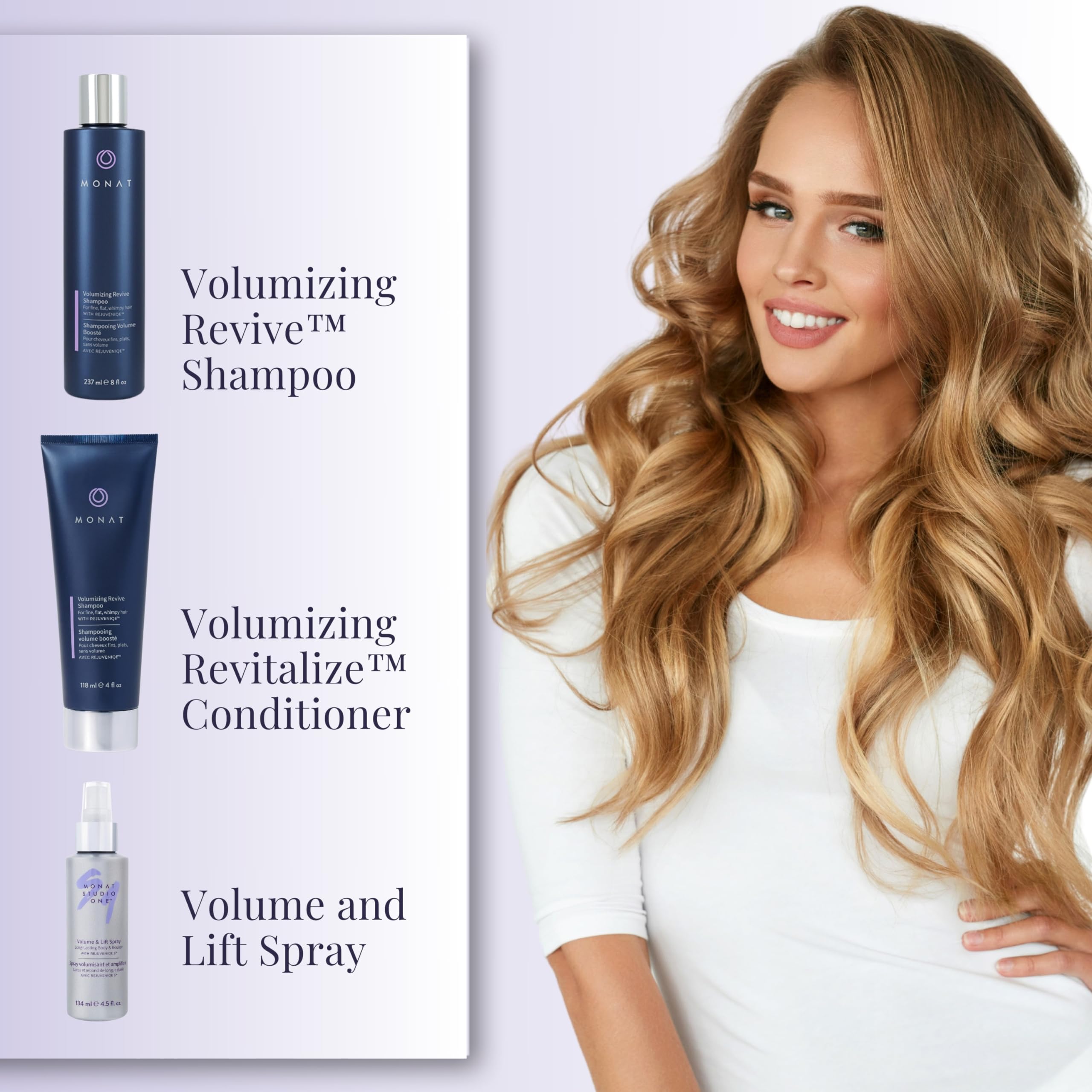 MONAT Revive Volumizing Hair Care System - Volumizing Shampoo, Conditioner & Lift Spray Set for Fine, Flat Hair | Adds Body & Volume for Everyday Styling