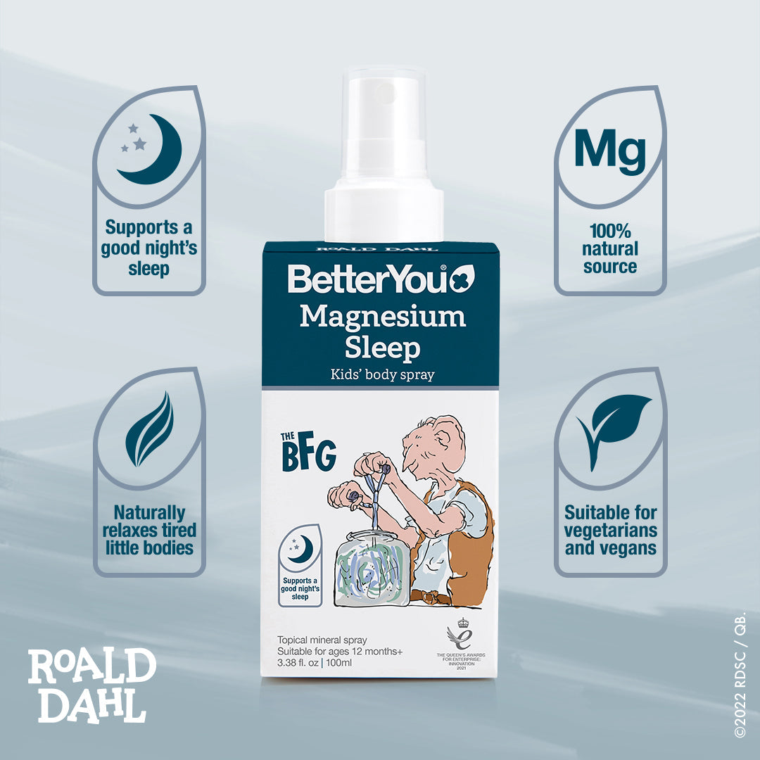 BetterYou Roald Dahl Kids Sleep Body Spray 100ml - Natural Lavender & Chamomile Aromatherapy for Children's Bedtime Relaxation | Perfect for Nighttime Routine, Calming Anxious Kids & Promoting Peaceful Sleep