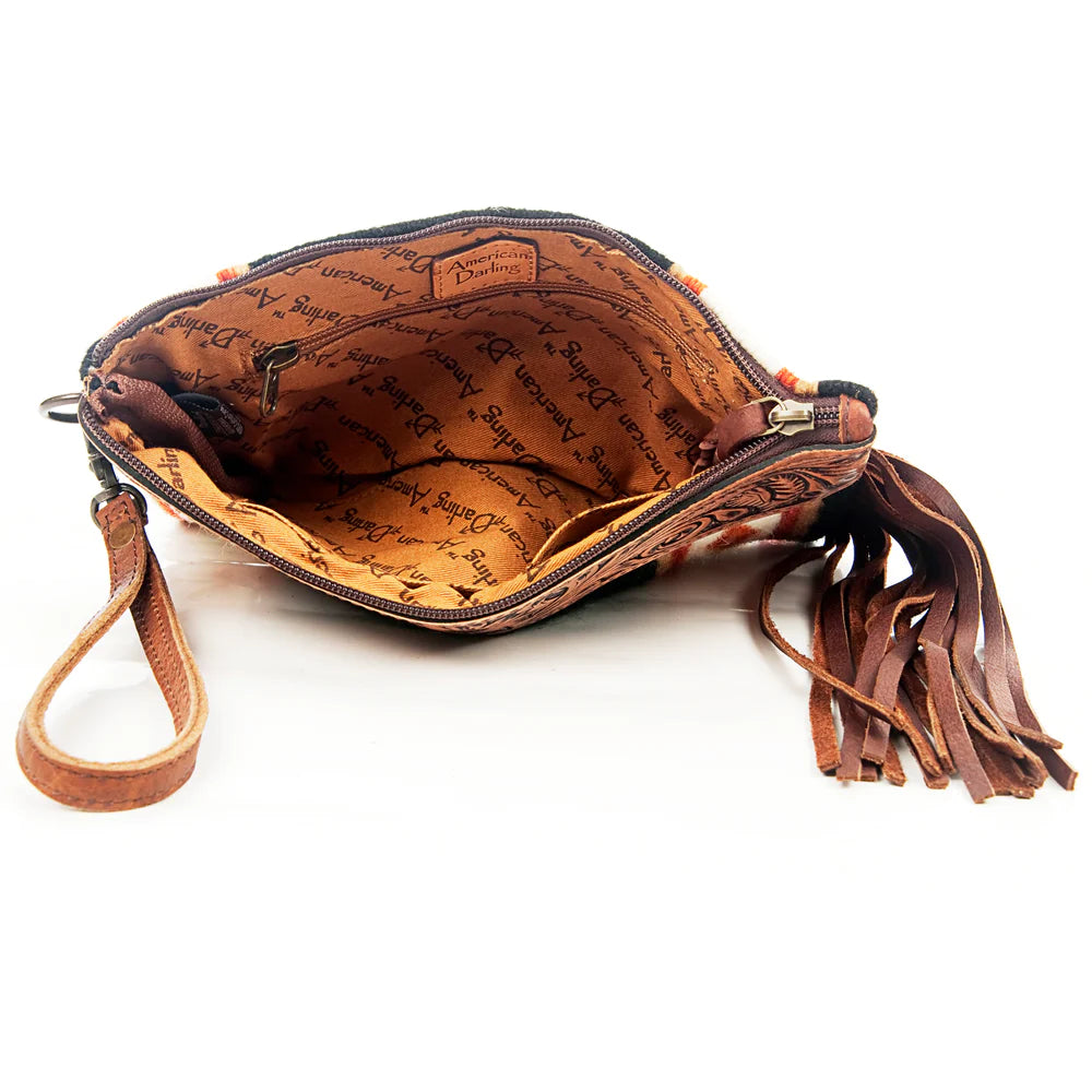 American Darling Black and Tan Tooled Leather Clutch Purse for Women - Elegant Evening Bag for Parties, Weddings & Date Nights