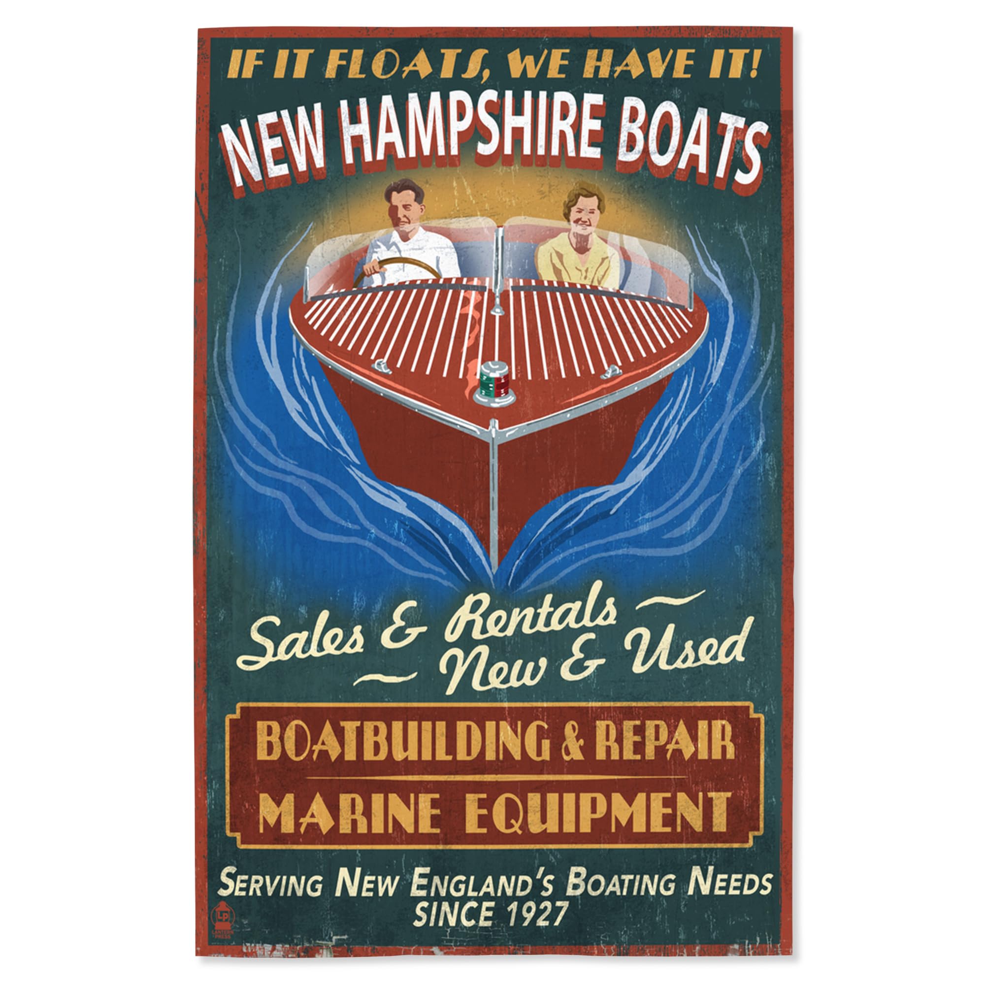 Lantern Press 16x24 Inch Giclee Print - New Hampshire Wooden Boats Vintage Sign Wall Art | Coastal & Lakeside Home Decor, Cabin Living Room Decor, Nautical Office Art