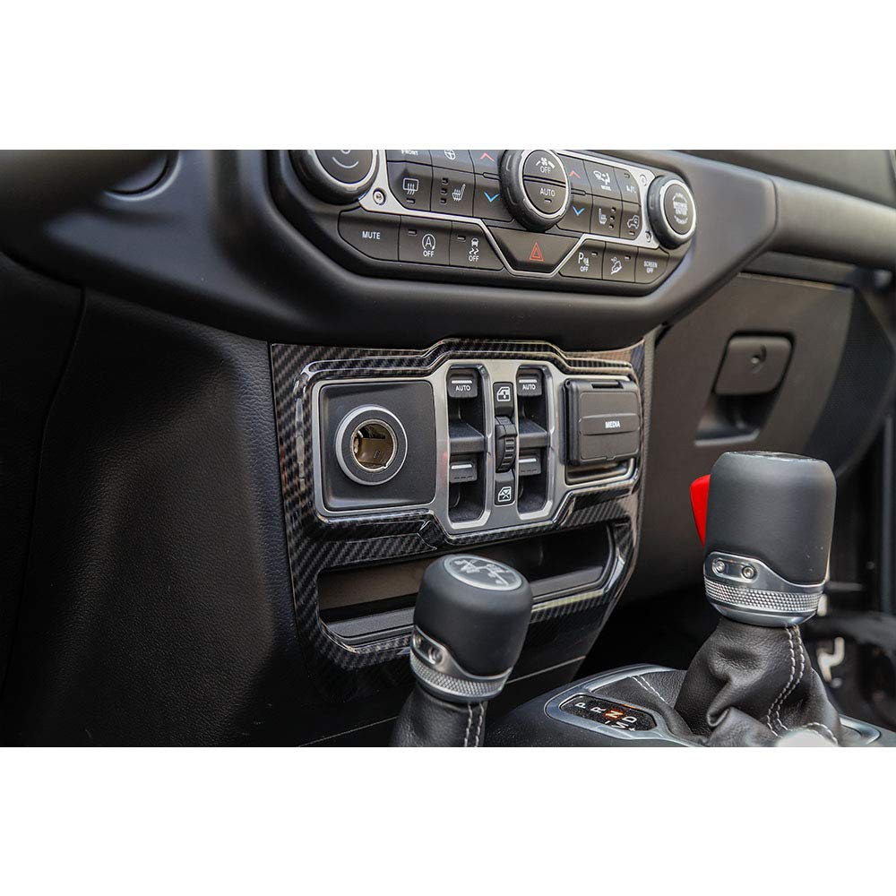 JeCar Carbon Fiber Center Console & Window Control Panel Trim Cover for 2018-2024 Jeep Wrangler JL/JLU & Gladiator JT - Interior Upgrade Accessories for Off-Road & Daily Driving