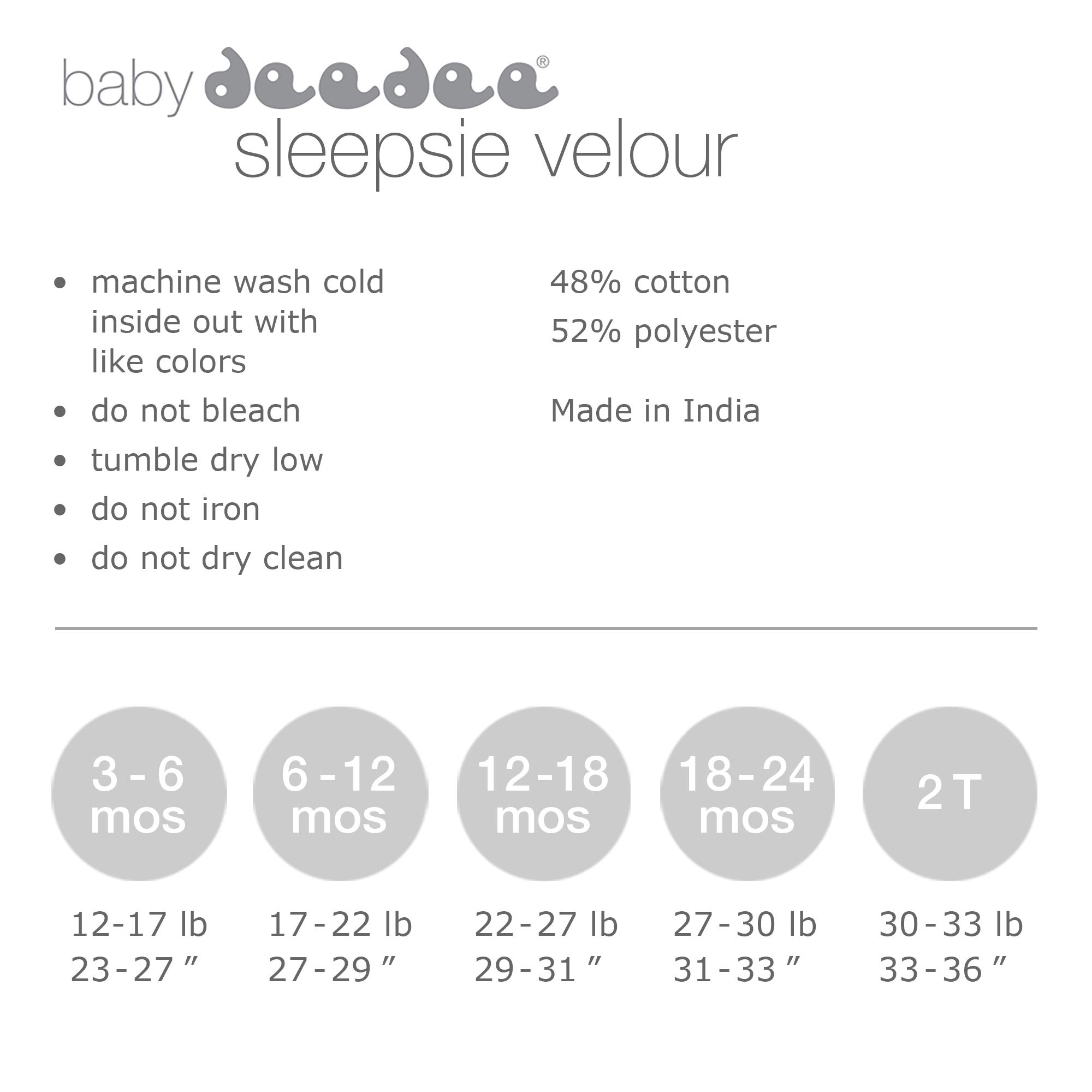 Baby Deedee Cotton Velour Romper Pajama - 3-6 Months for Cozy Sleepwear