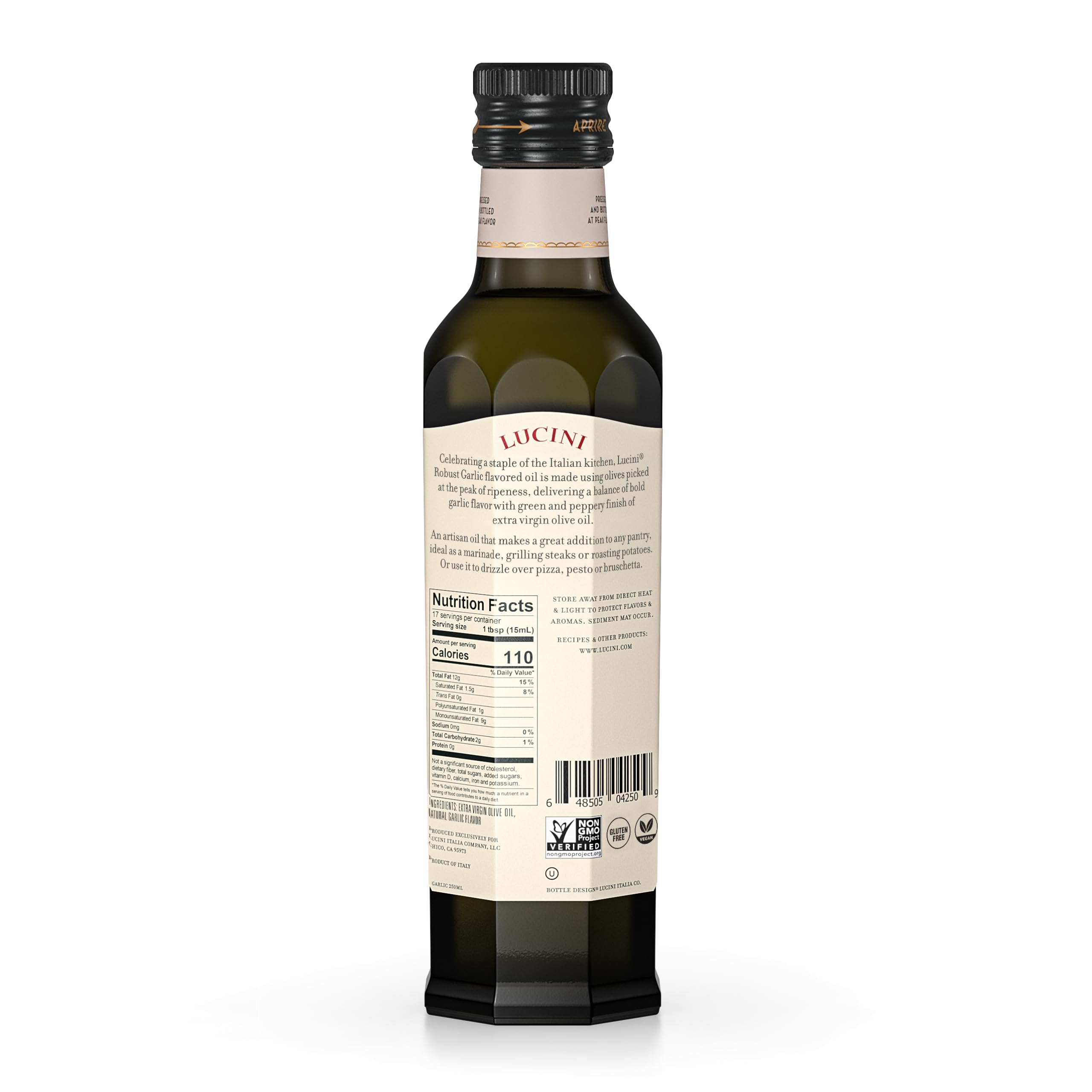 Lucini Robust Garlic Infused Olive Oil - 250 mL (Pack of 6) | Premium Cooking Oil for Pasta, Salads & Grilling | Ideal for Italian Recipes & Gourmet Dishes
