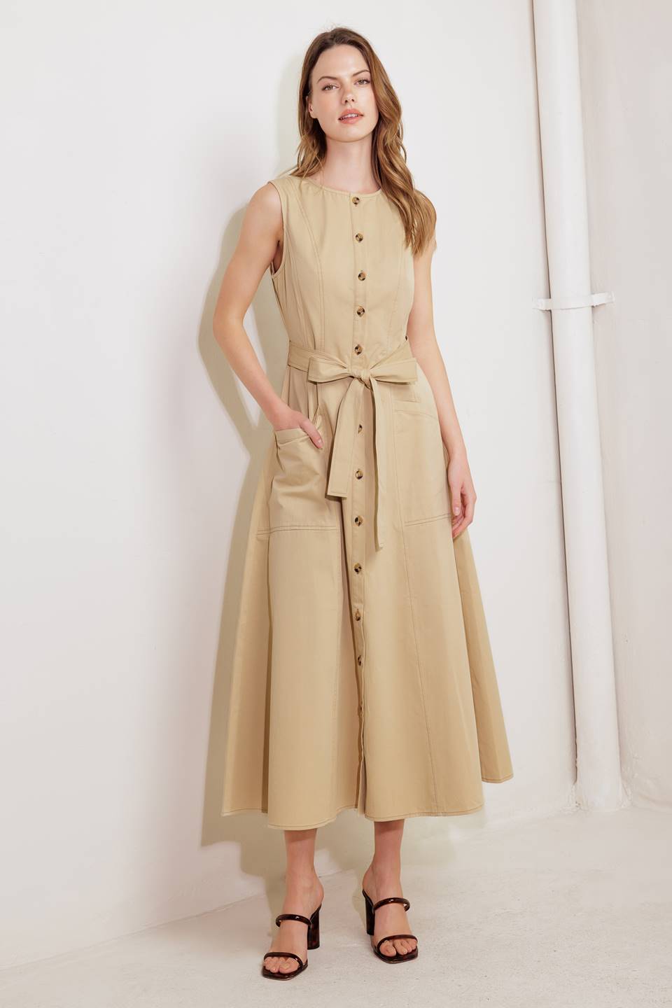 MAISIE MIDI DRESS in Beige - Elegant Casual Summer Dress for Women | Perfect for Beach Vacations, Brunch Dates & Office Wear