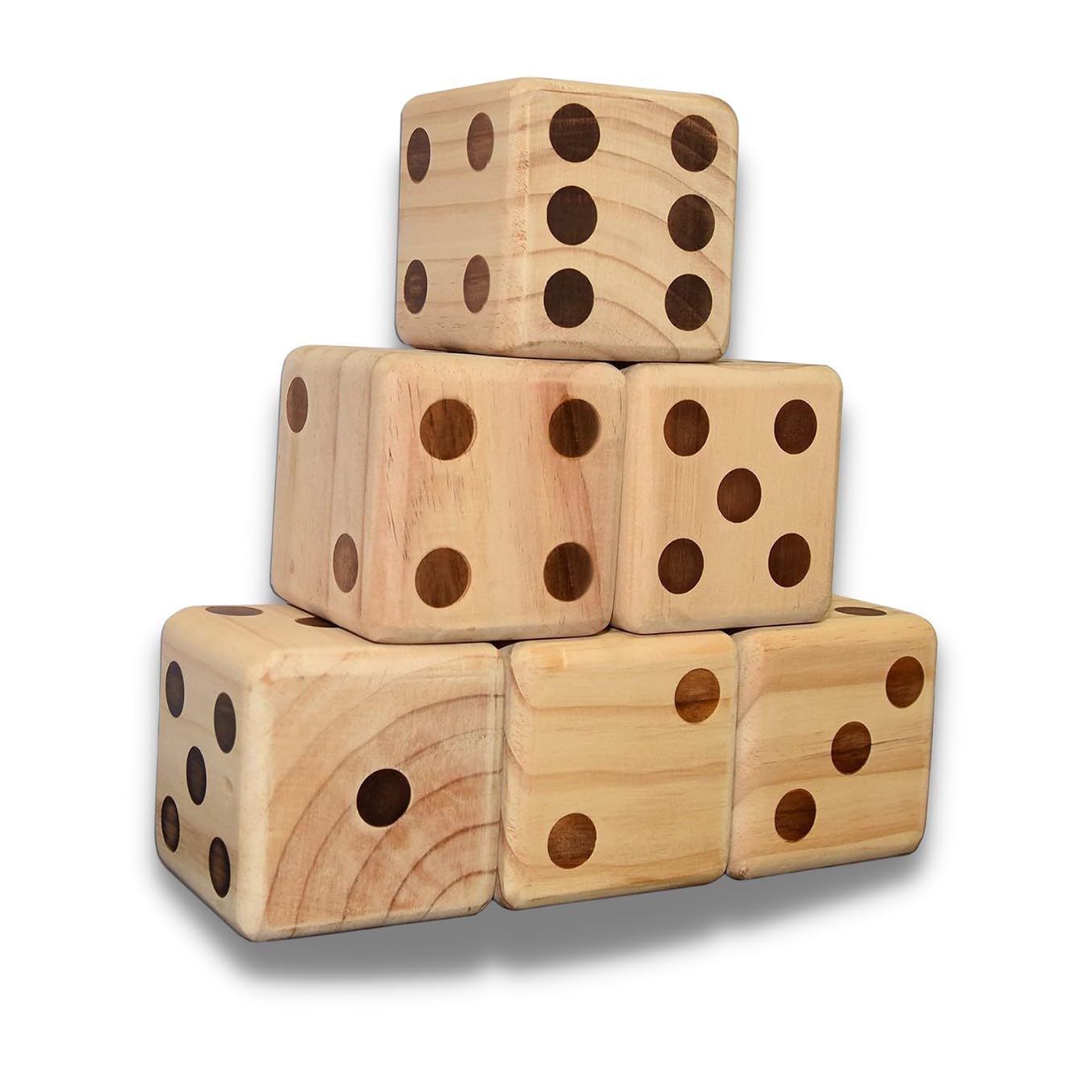 Bolaball 3.5 Inch Giant Wooden Yard Dice Set - 6 Large Outdoor Dice with Carry Bag for BBQ, Parties, Backyard Games, Beach & Lawn Activities - Perfect for Family Gatherings, Tailgating, and Camping Fun